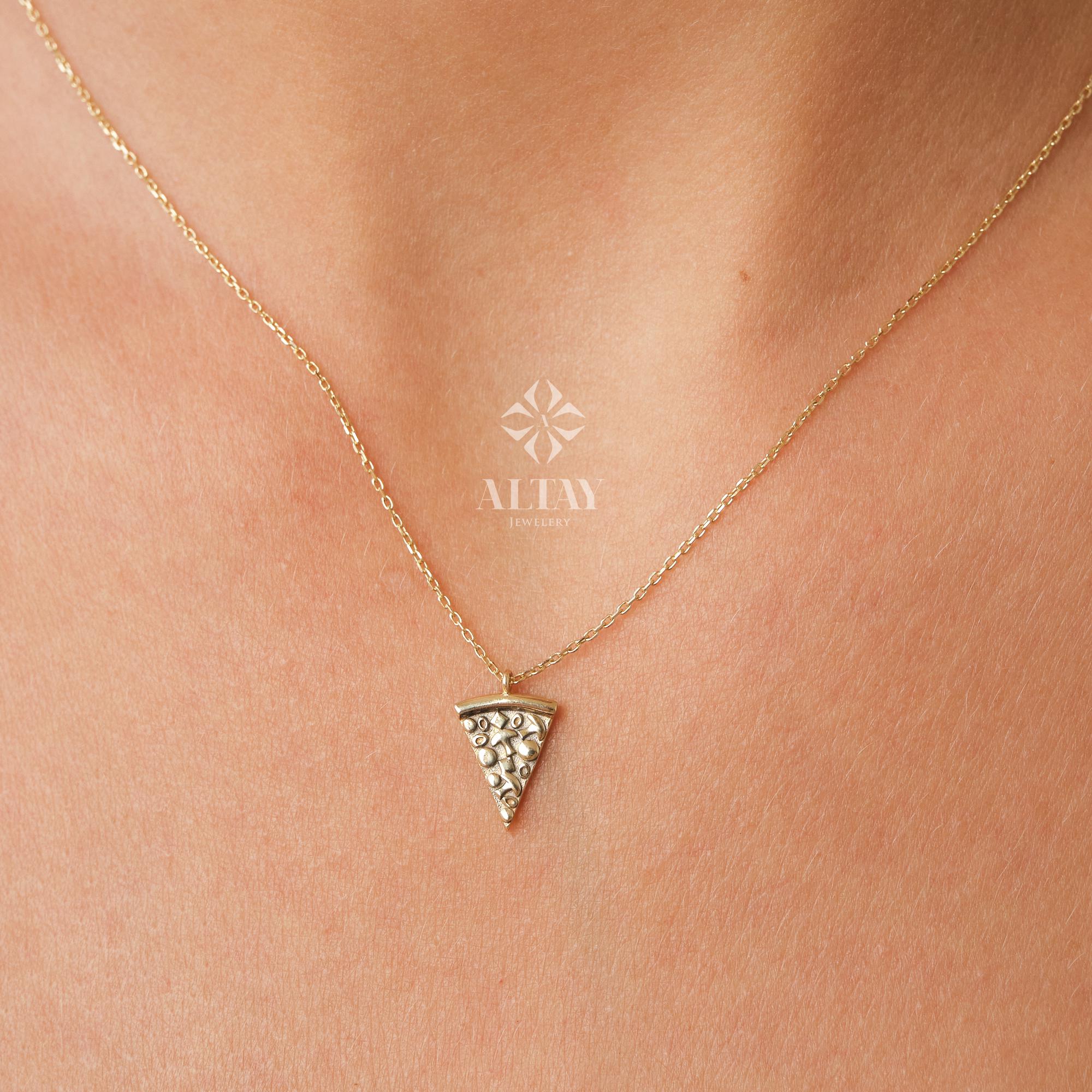 14K Gold Triangle Pendant Necklace, Textured Gold Pizza Slice Necklace, Unique Dainty Necklace, Minimalist Real Gold Jewelry