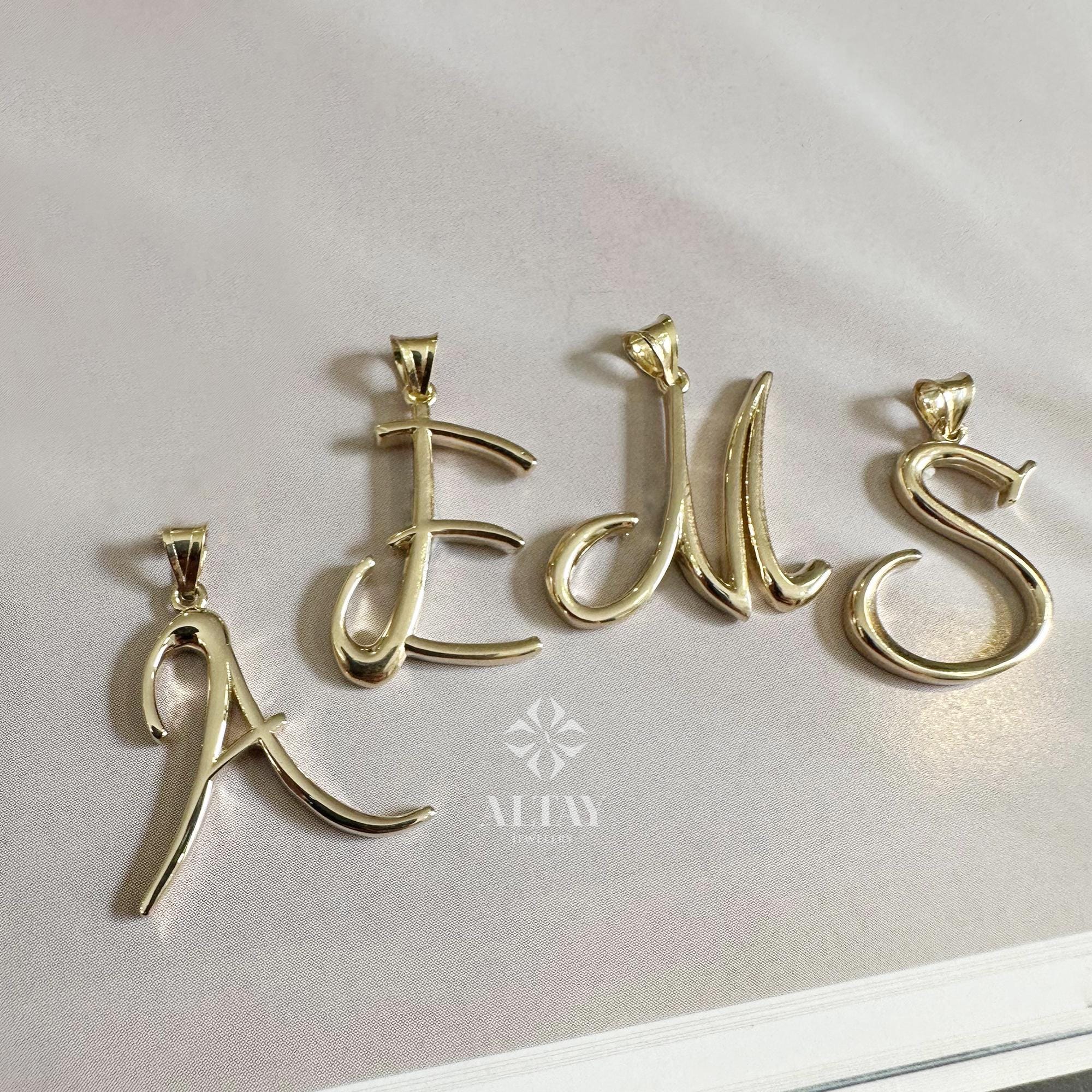 14K Gold Initial Necklace, Custom Cursive Letter Pendant, Real Gold Alphabet Charm Necklace, Personalized Gift for Her, Dainty Jewelry
