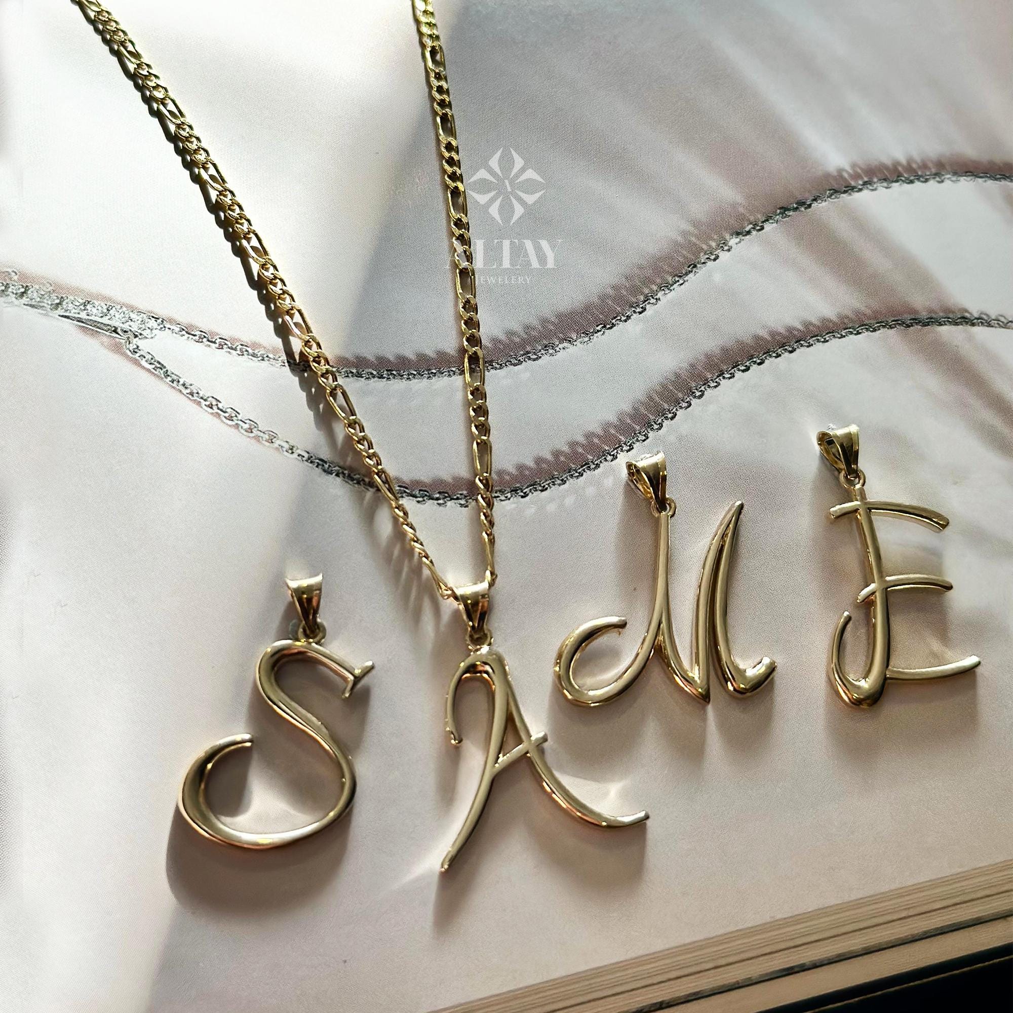 14K Gold Initial Necklace, Custom Cursive Letter Pendant, Real Gold Alphabet Charm Necklace, Personalized Gift for Her, Dainty Jewelry