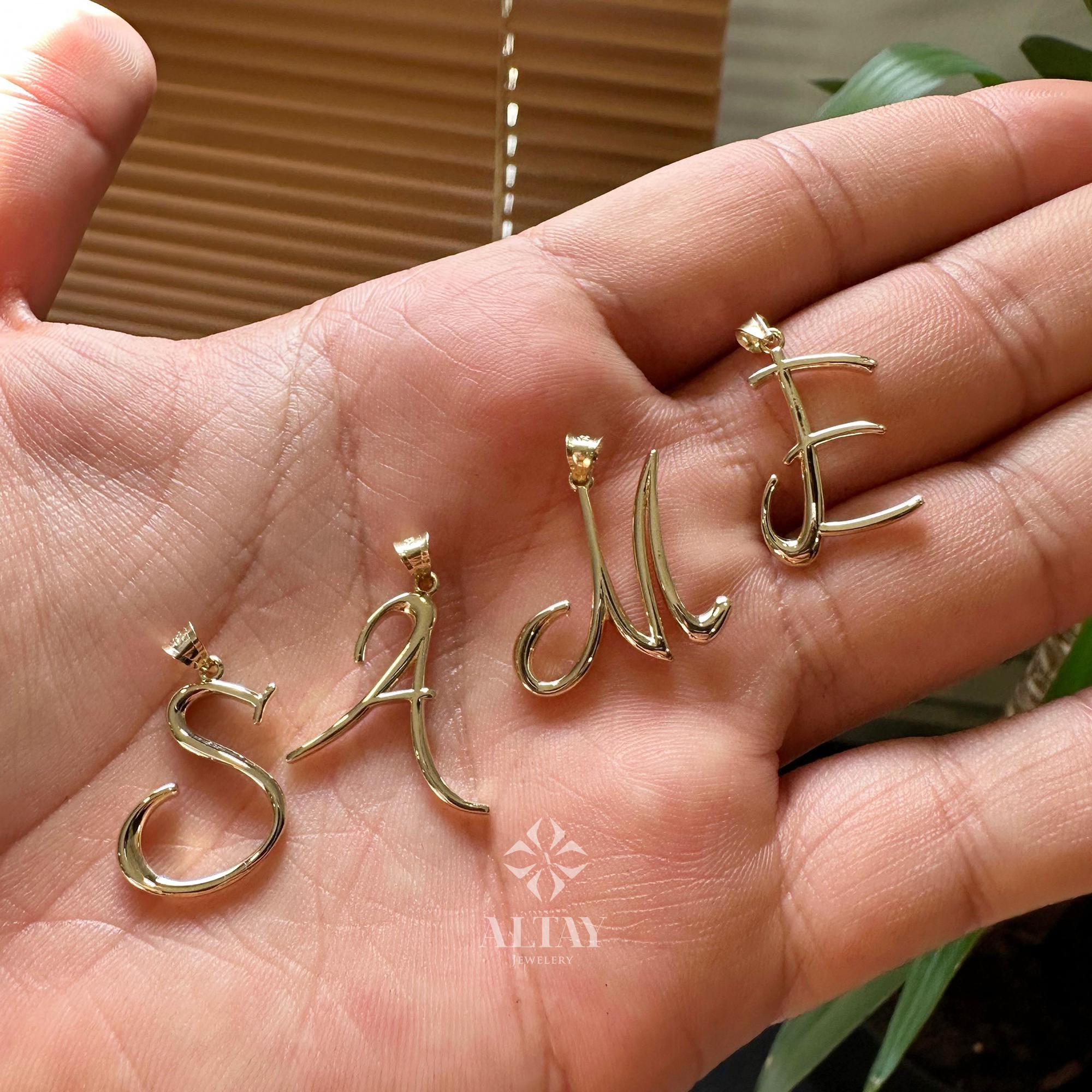 14K Gold Initial Necklace, Custom Cursive Letter Pendant, Real Gold Alphabet Charm Necklace, Personalized Gift for Her, Dainty Jewelry
