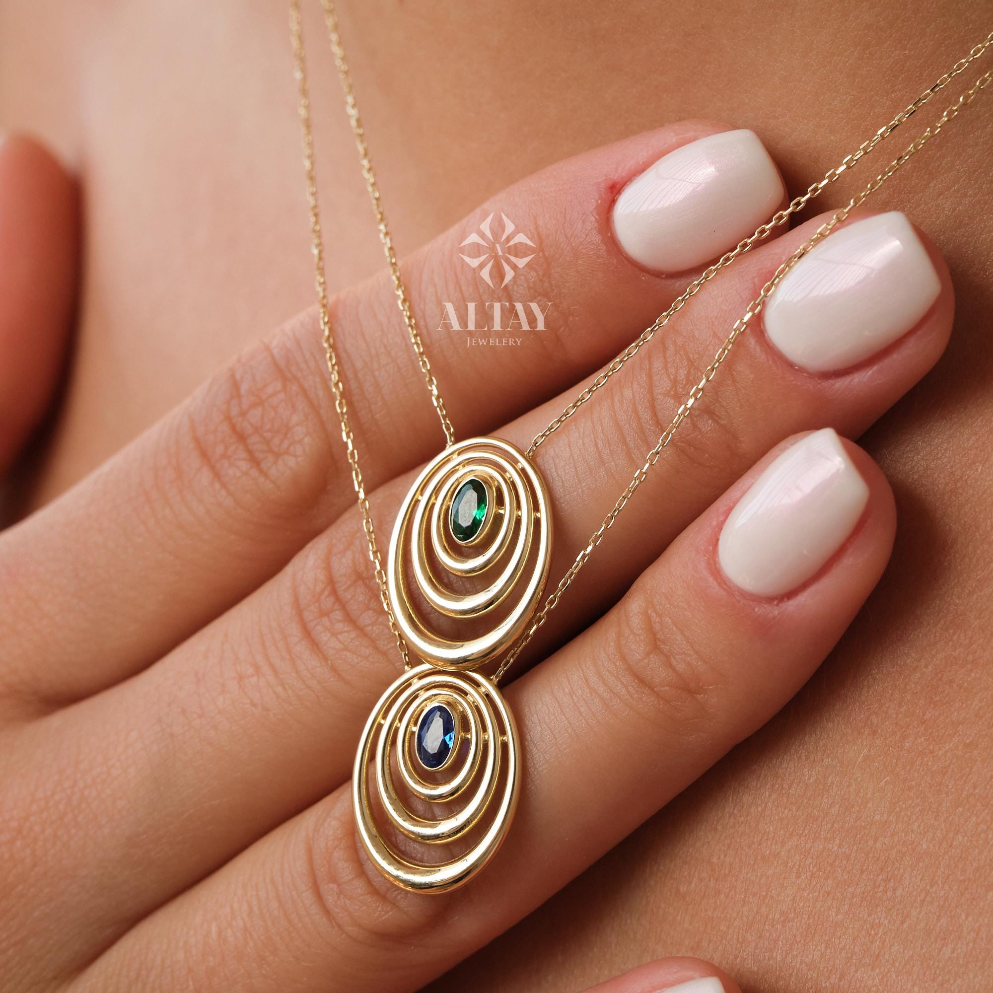 14K Gold Birthstone Necklace, Oval Shape Opal Pendant, Dainty Custom Gold Necklace, Layering Gemstone Necklace, Emerald Stone Moms Gift