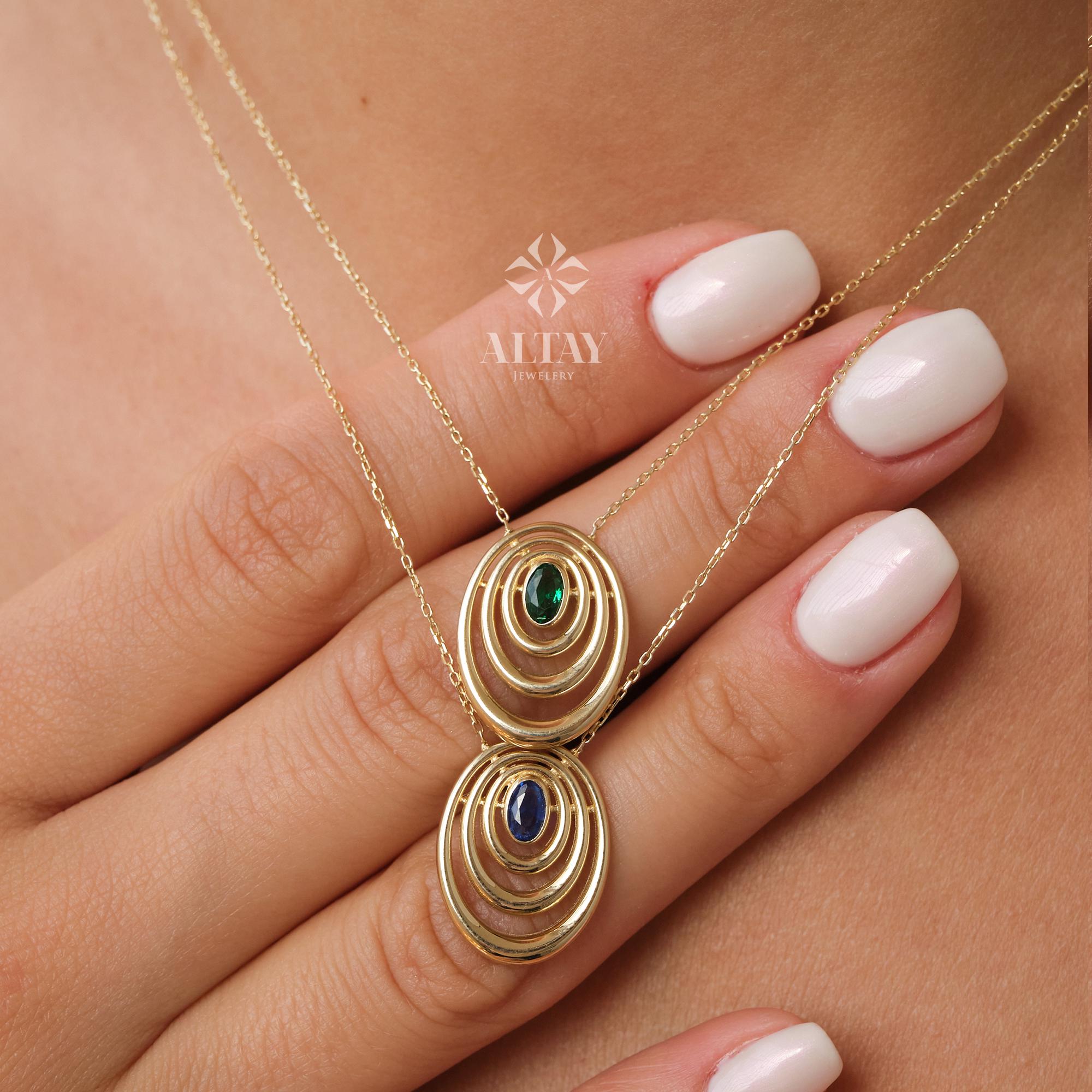 14K Gold Birthstone Necklace, Oval Shape Opal Pendant, Dainty Custom Gold Necklace, Layering Gemstone Necklace, Emerald Stone Moms Gift