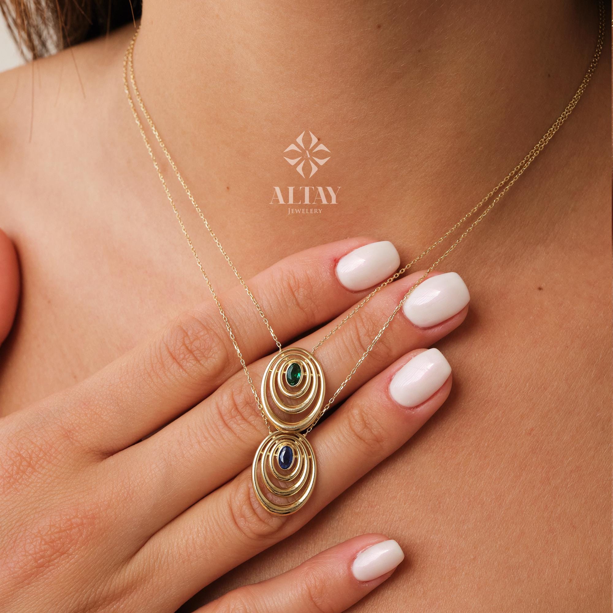 14K Gold Birthstone Necklace, Oval Shape Opal Pendant, Dainty Custom Gold Necklace, Layering Gemstone Necklace, Emerald Stone Moms Gift