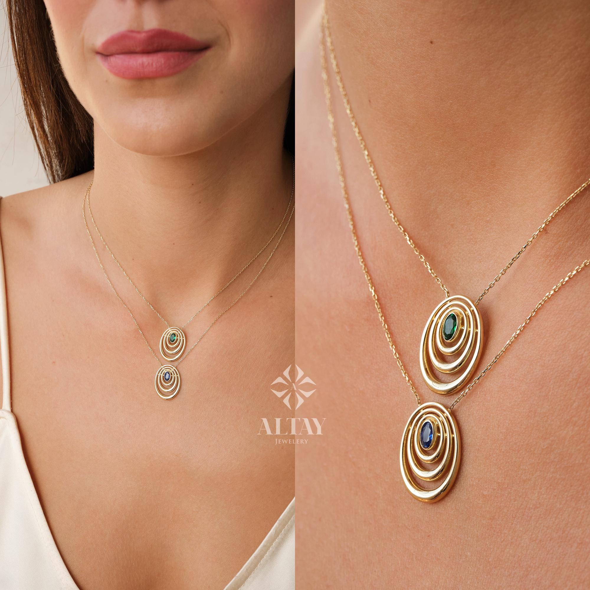 14K Gold Birthstone Necklace, Oval Shape Opal Pendant, Dainty Custom Gold Necklace, Layering Gemstone Necklace, Emerald Stone Moms Gift