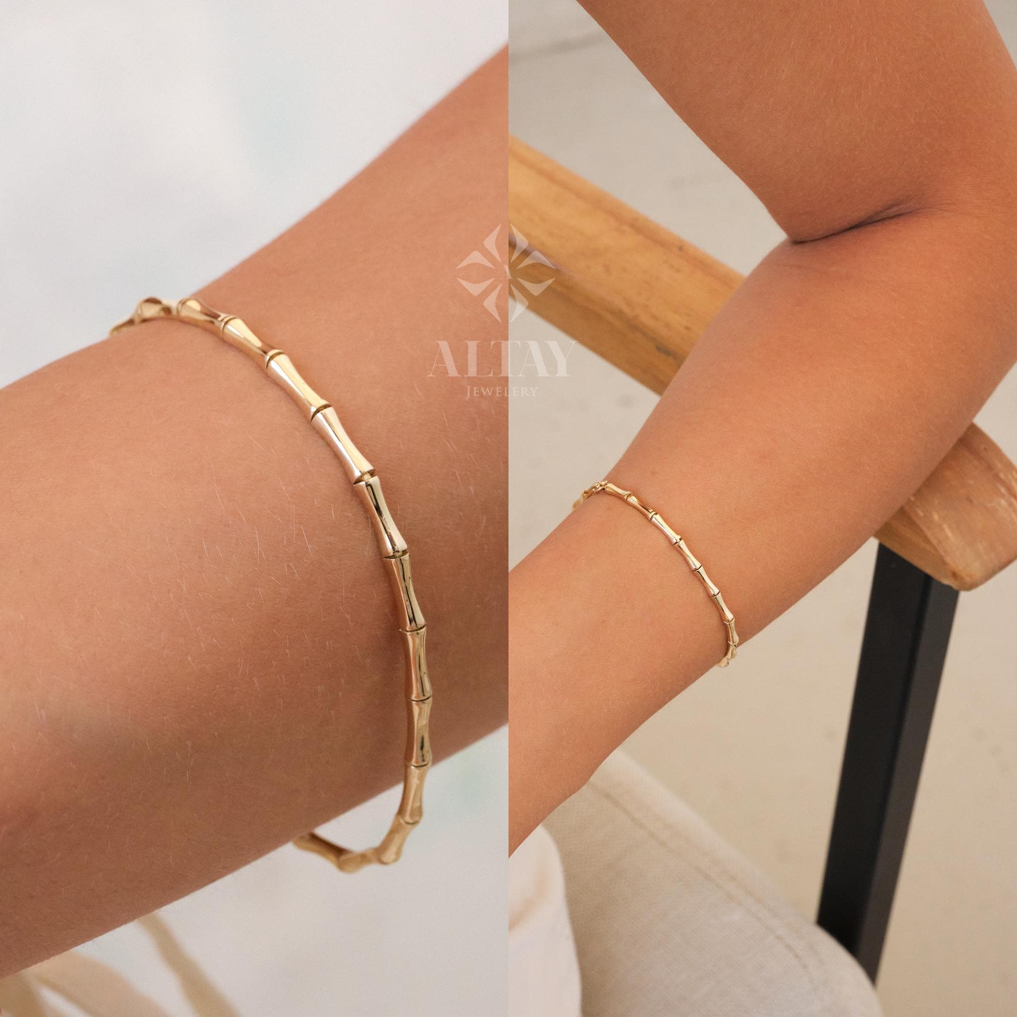 14K Gold Bamboo Bracelet, Bone Bracelet, Bamboo Bangles For Women
