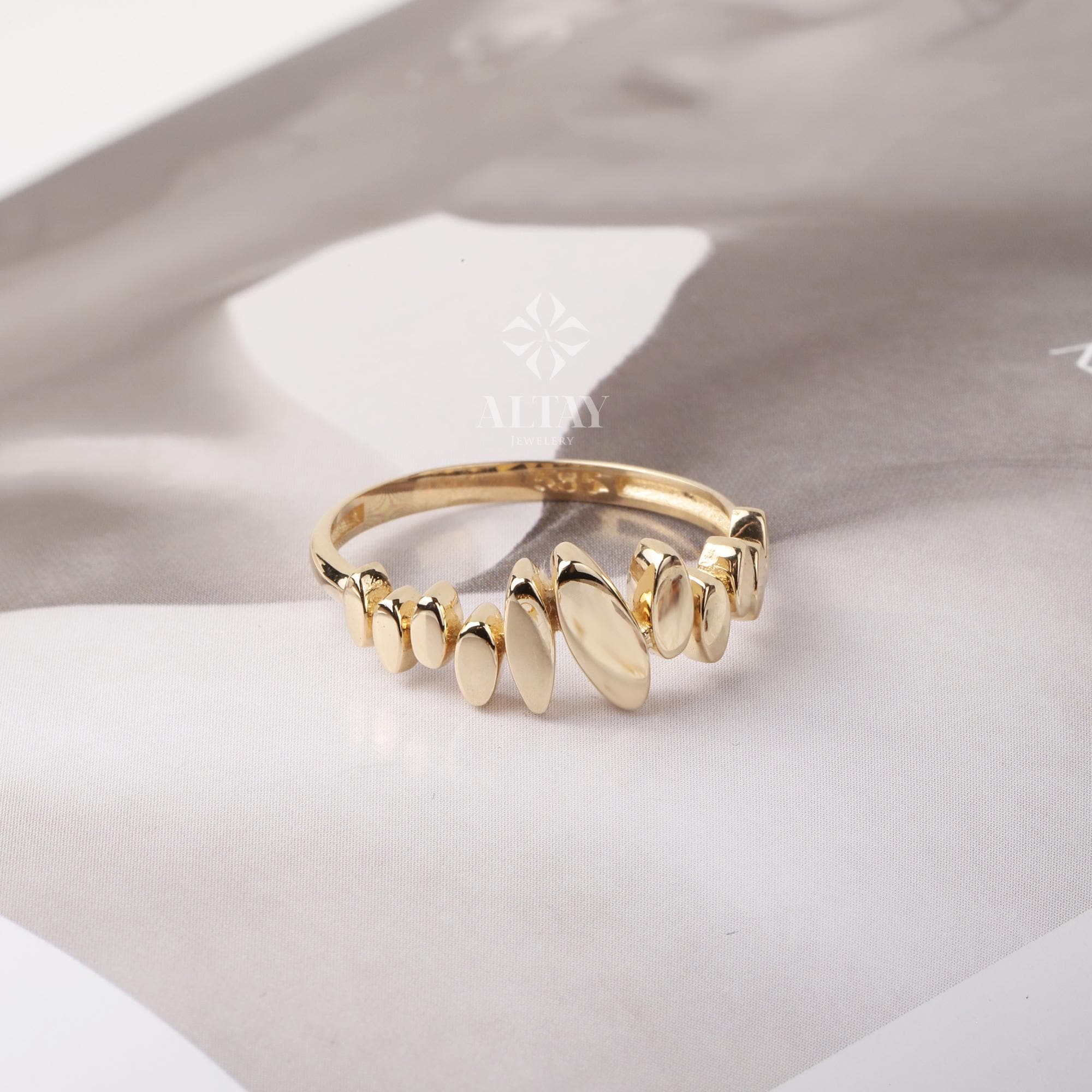 14K Solid Gold ZigZag Ring, Statement Ring, Tiny Sticks Ring, Unique Design, Minimalist, Gift For Her, Real Gold, Christmas Jewelry