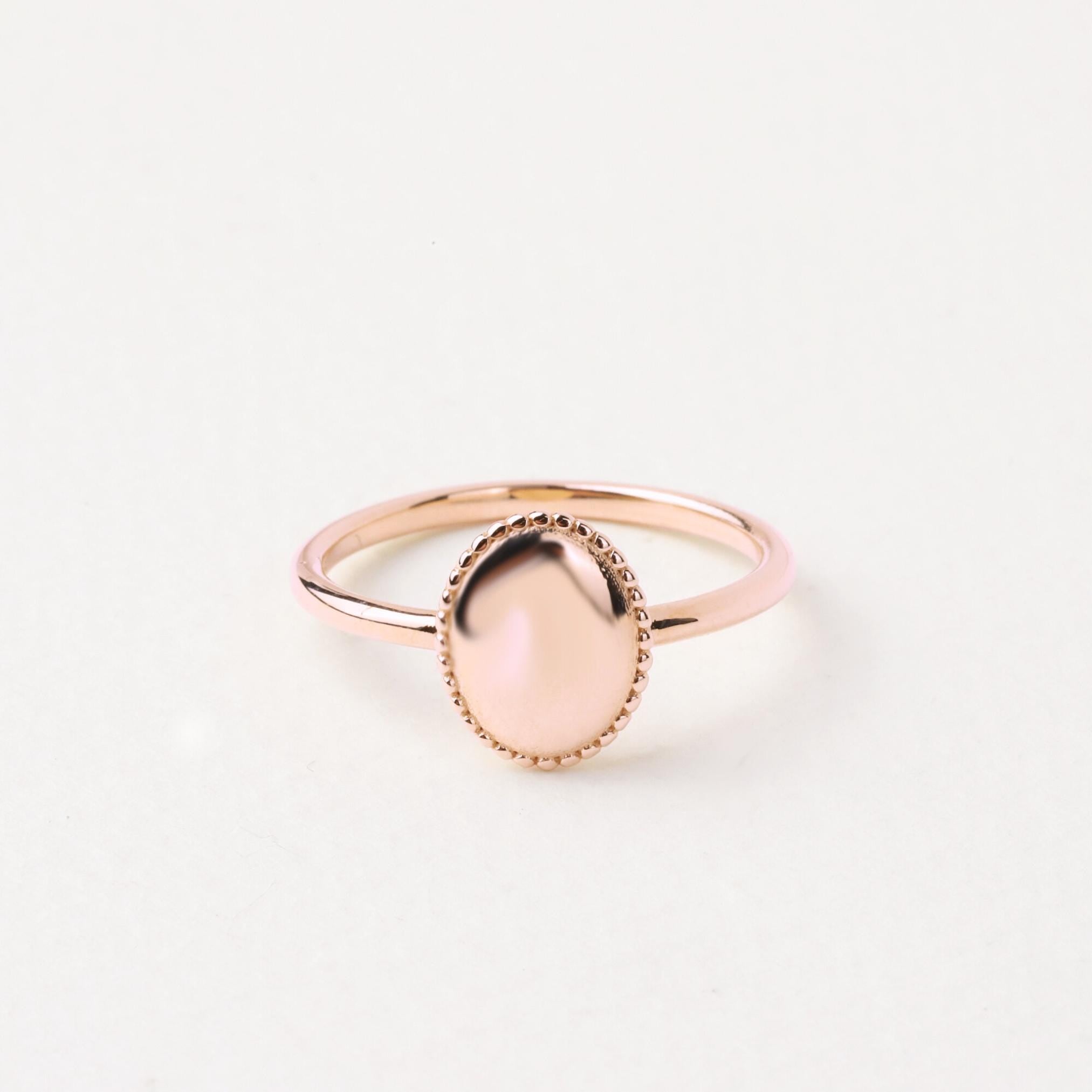 14K Gold Oval Signet Ring, Personalized Initial Ring, Minimalist Ring, Gold Letter Ring, Dainty Letter Ring, Single Bead Pinky Ring, Gift