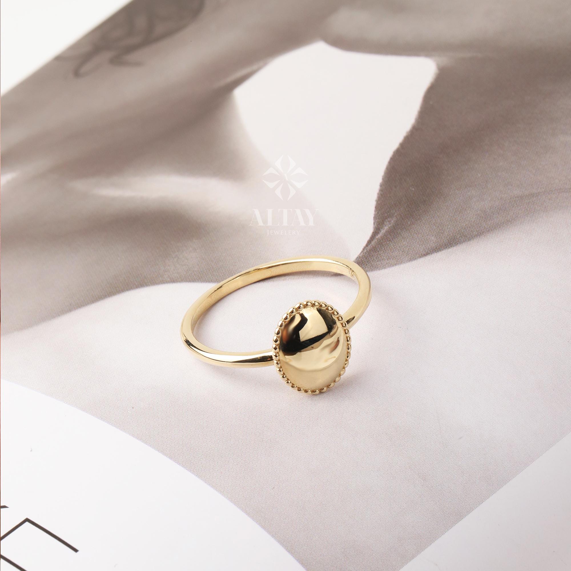 14K Gold Oval Signet Ring, Personalized Initial Ring, Minimalist Ring, Gold Letter Ring, Dainty Letter Ring, Single Bead Pinky Ring, Gift