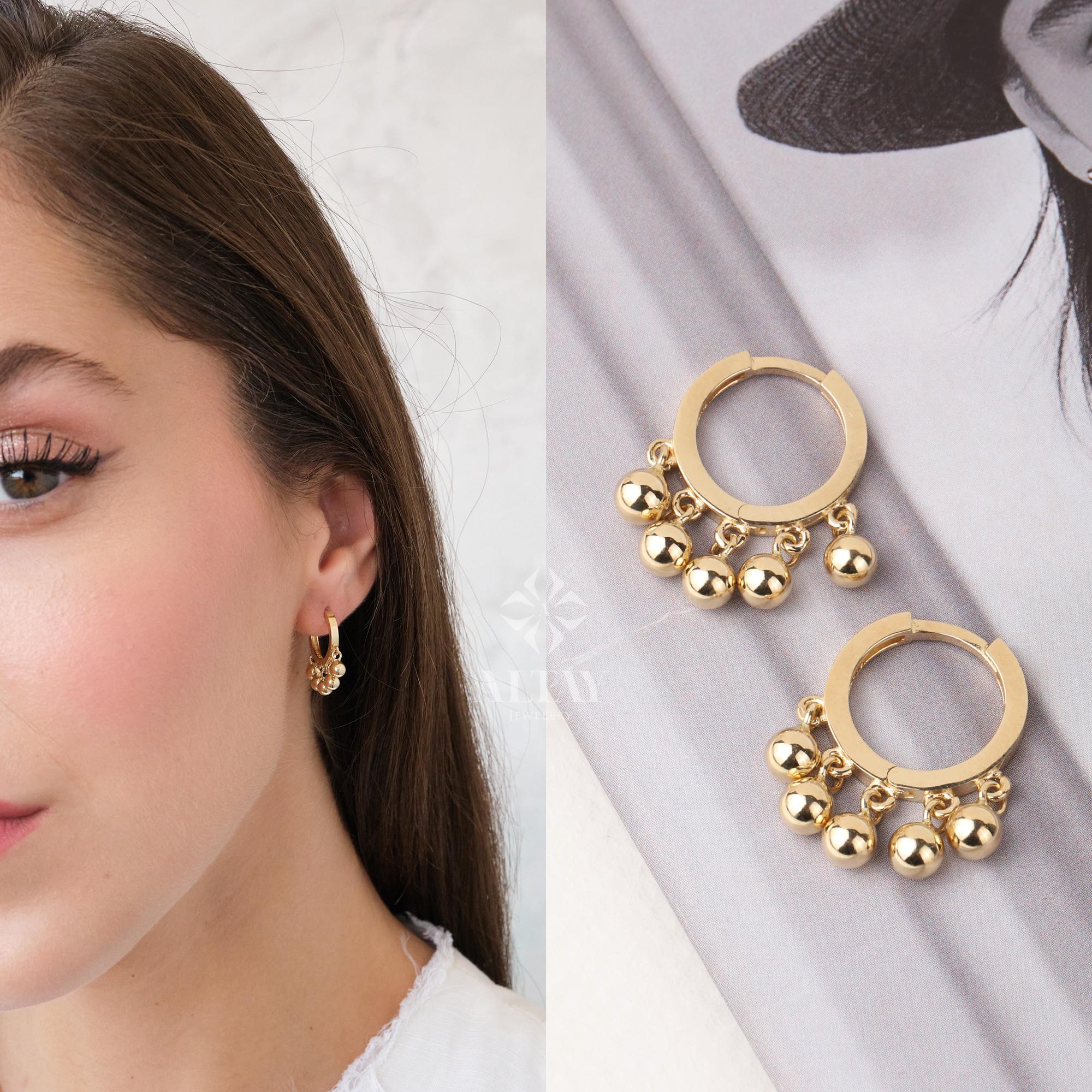 14K Gold Dangling Drop Earrings, Hoop Earrings, Cartilage Upper Earlobe, Small Huggie Hoops, Bridal Earrings, Anniversary Gift