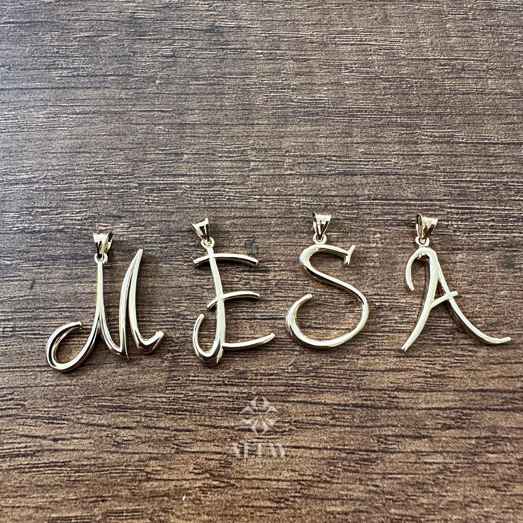 14K Gold Initial Necklace, Custom Cursive Letter Pendant, Real Gold Alphabet Charm Necklace, Personalized Gift for Her, Dainty Jewelry