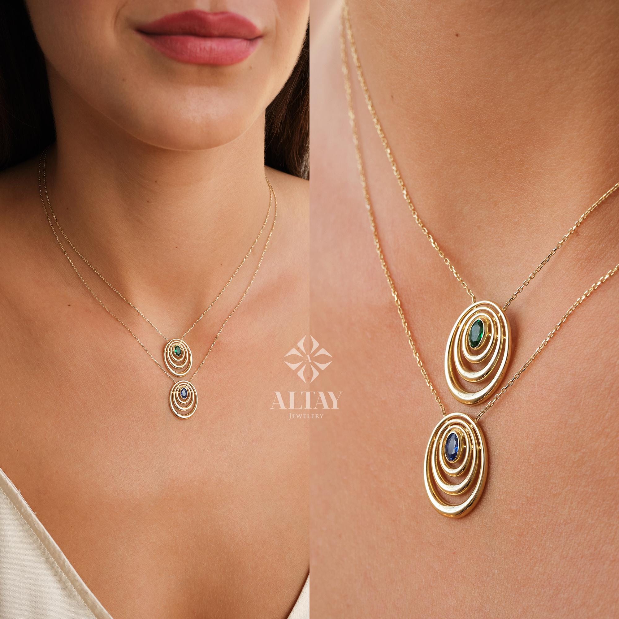 14K Gold Birthstone Necklace, Oval Shape Opal Pendant, Dainty Custom Gold Necklace, Layering Gemstone Necklace, Emerald Stone Moms Gift