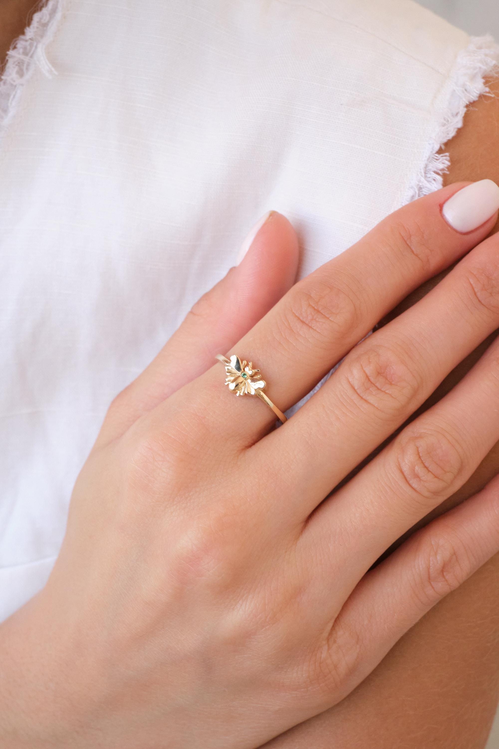 14K Gold Bee Ring, Minimal Honey Bee Gold Ring, Dainty Nature Inspired Ring, Everyday Real Gold Jewelry Gift for Her