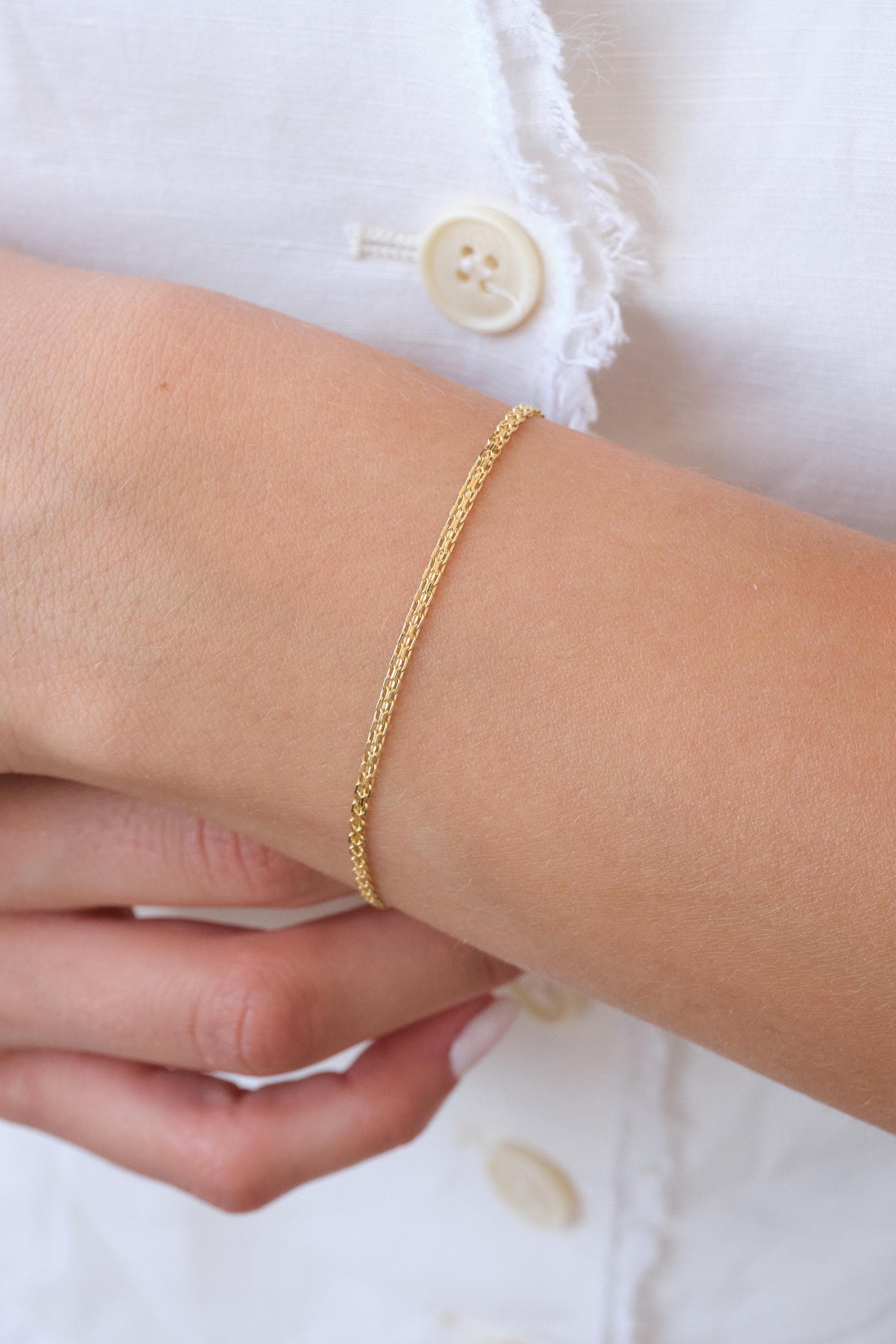 14K Gold Bismark Bracelet, 2.5mm Dainty Gold Bracelet, Minimal Everyday Gold Jewelry, Real Gold Gift for Her