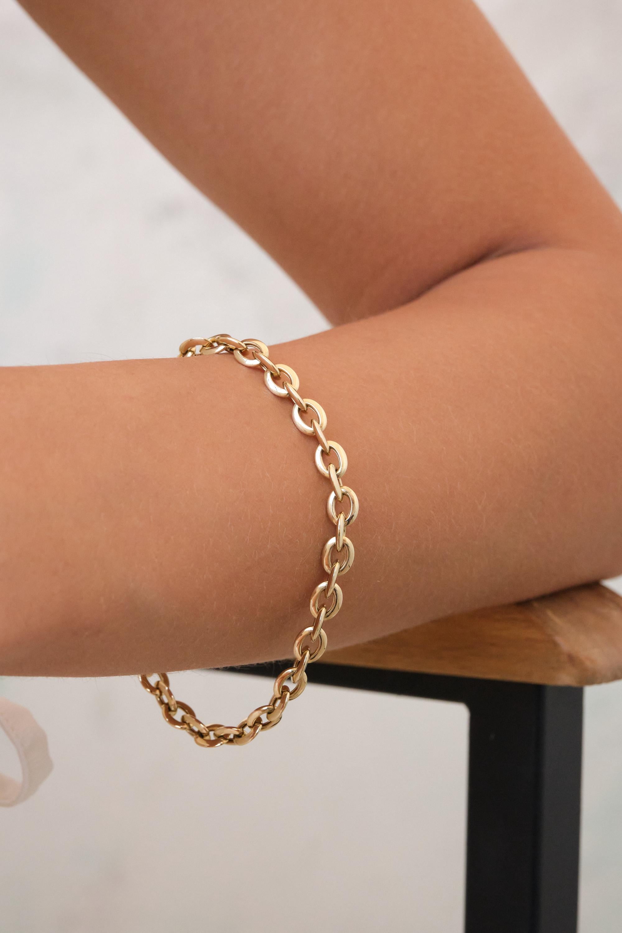 14K Gold Chain Bracelet, 5mm Classic Gold Link Bracelet, Everyday Gold Bracelet, Timeless Real Gold Jewelry Gift for Her