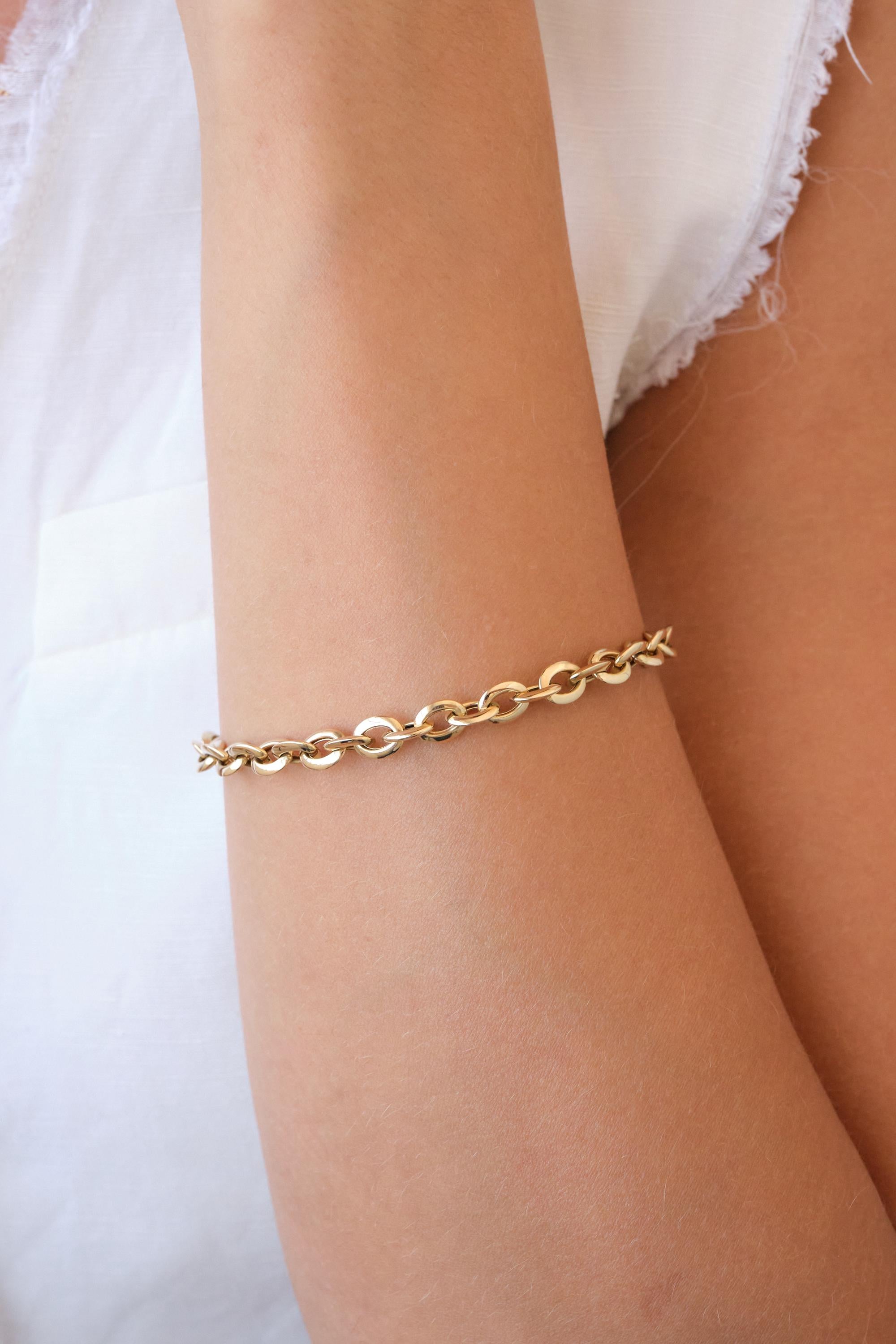 14K Gold Chain Bracelet, 5mm Classic Gold Link Bracelet, Everyday Gold Bracelet, Timeless Real Gold Jewelry Gift for Her