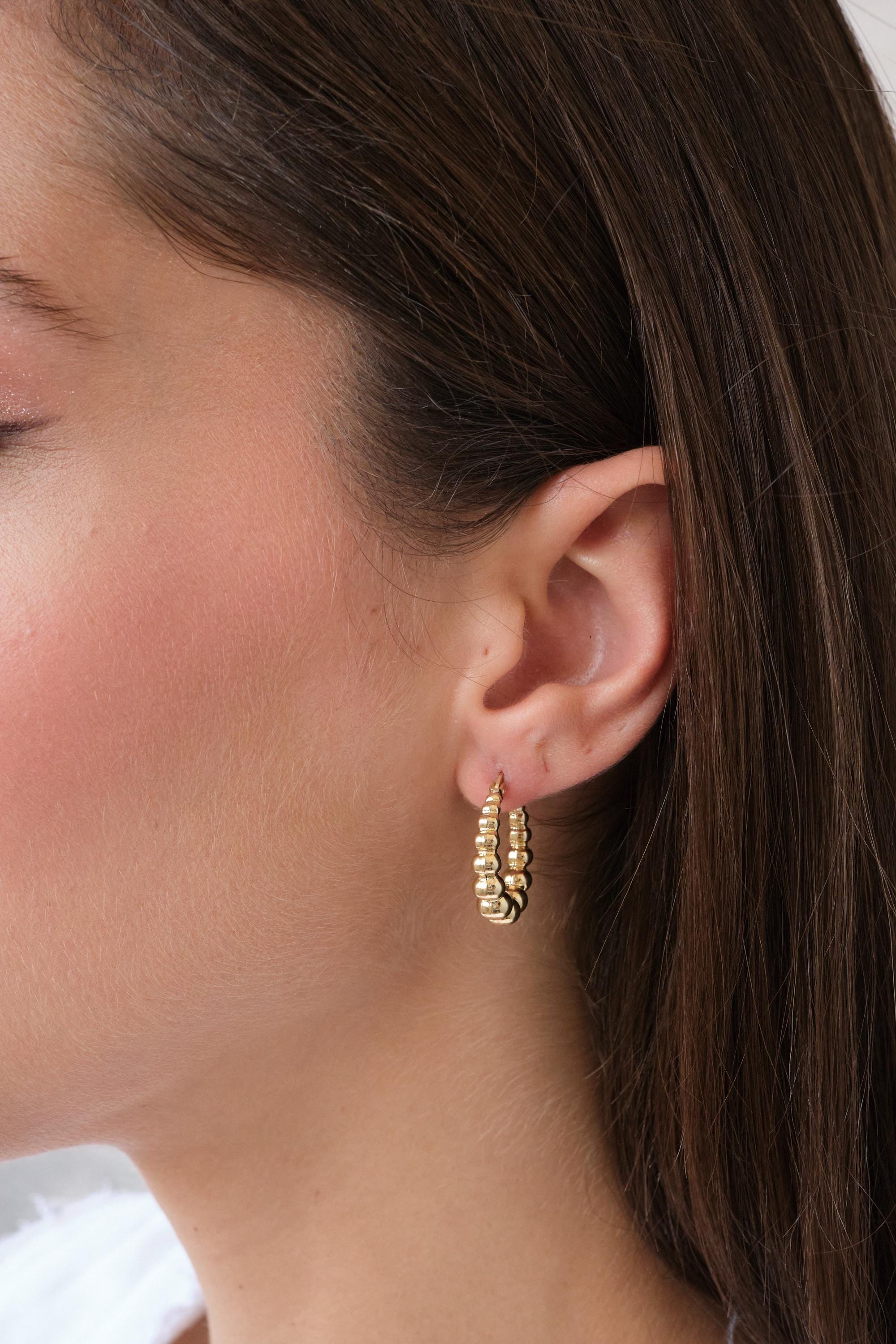 14K Gold Beaded Hoop Earrings, Classic Gold Hoop Earrings, Everyday Gold Hoops, Timeless Real Gold Earrings Gift for Her