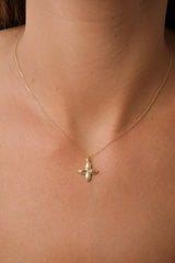 14K Gold Clover Necklace, Diamond Cut Quatrefoil Pendant