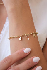 14K Gold Charm Bracelet, Initial Heart Charm Bracelet