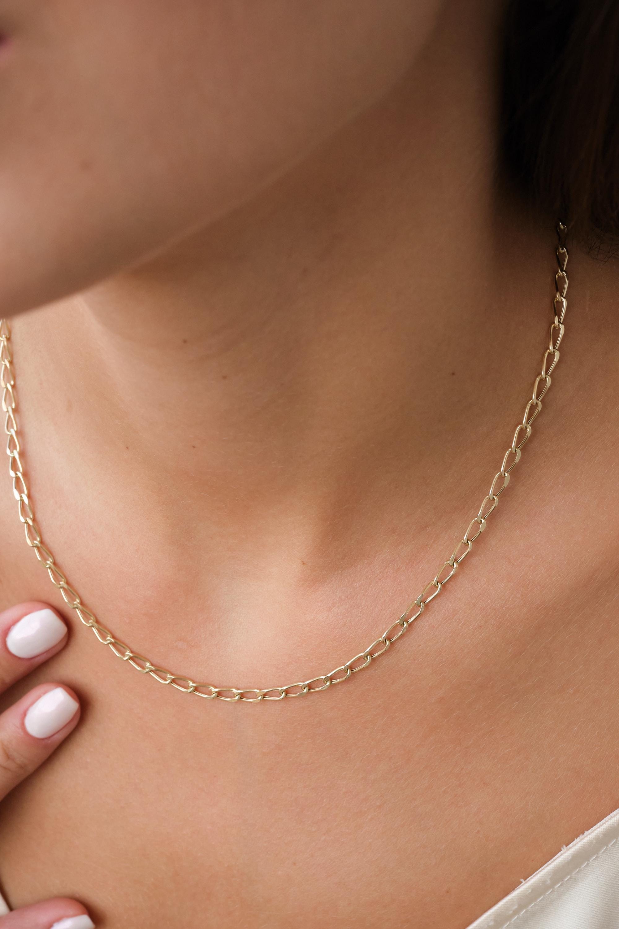 14K Gold Paperclip Chain Necklace, 3.50mm Dainty Gold Link Necklace, Minimal Everyday Gold Chain, Modern Layering Necklace for Her