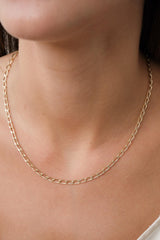 14K Gold Paperclip Chain Necklace, 3.50mm Dainty Gold Link Necklace