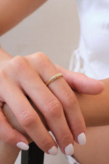 14K Gold Dome Croissant Ring with CZ, Chunky Pave Gold Ring