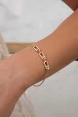 14K Gold CZ Paperclip Bracelet, Oval Link Gold Bracelet