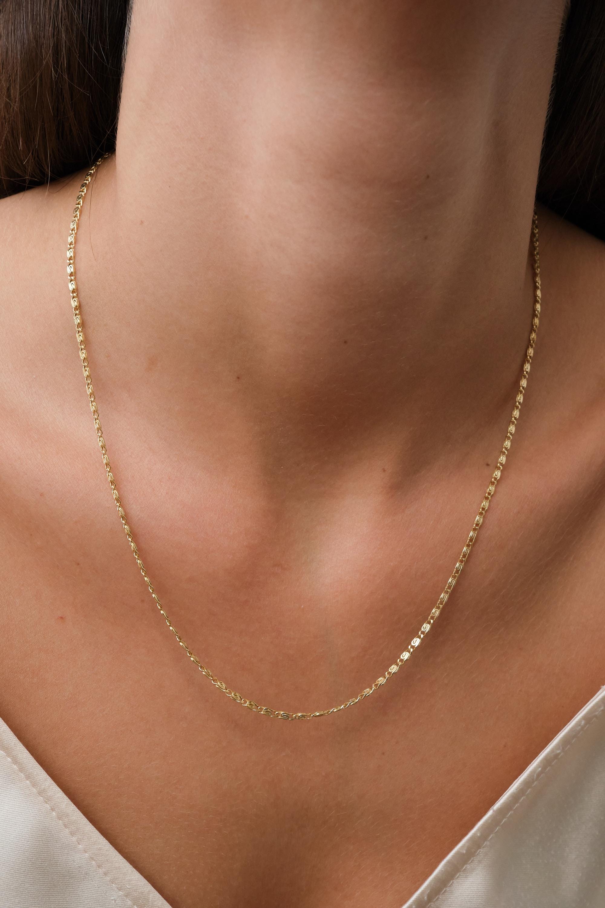 14K Gold S Link Necklace, 2mm Dainty Squiggle Chain Necklace, Minimal Gold Chain, Everyday Gold Necklace, Layering Necklace