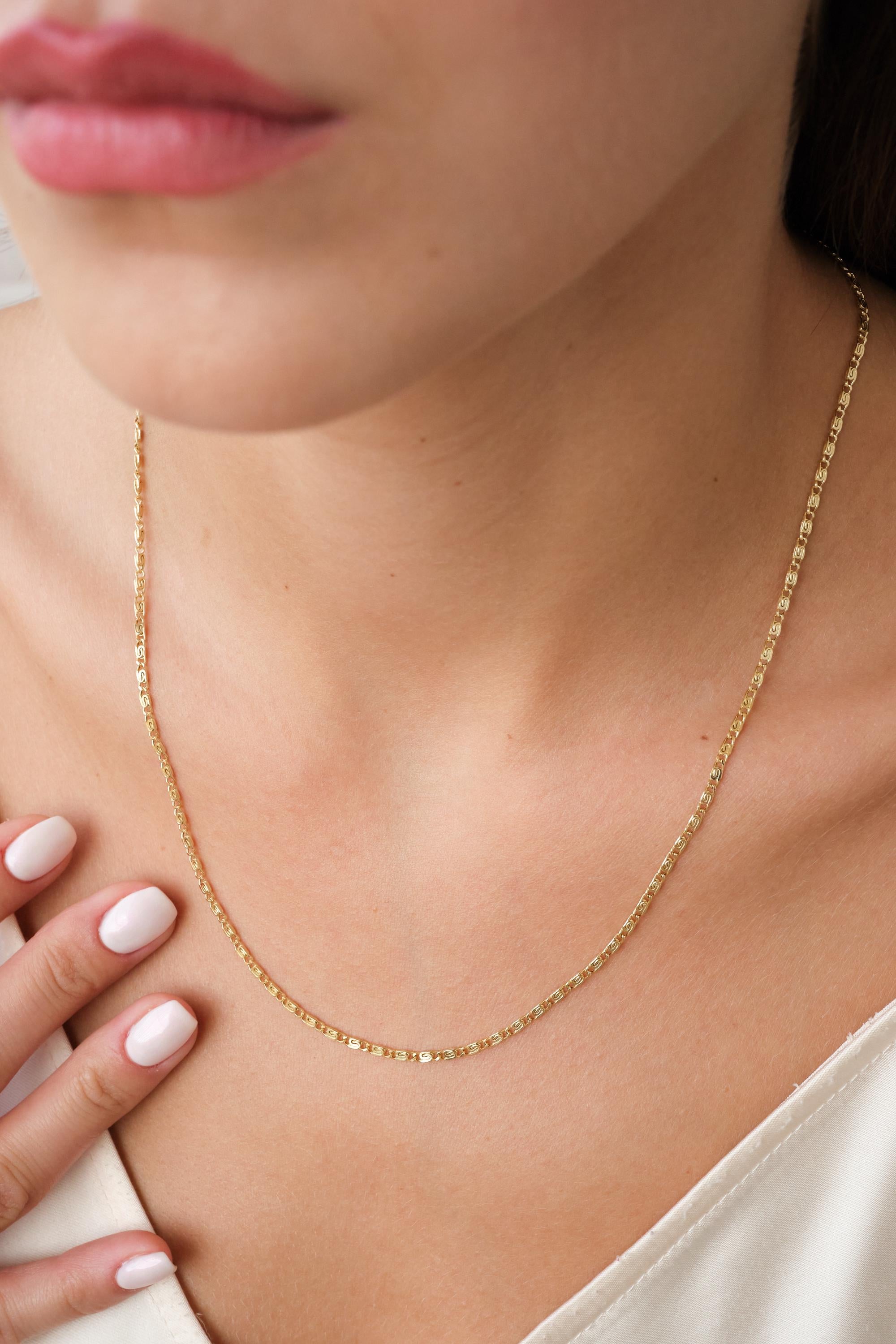 14K Gold S Link Necklace, 2mm Dainty Squiggle Chain Necklace, Minimal Gold Chain, Everyday Gold Necklace, Layering Necklace