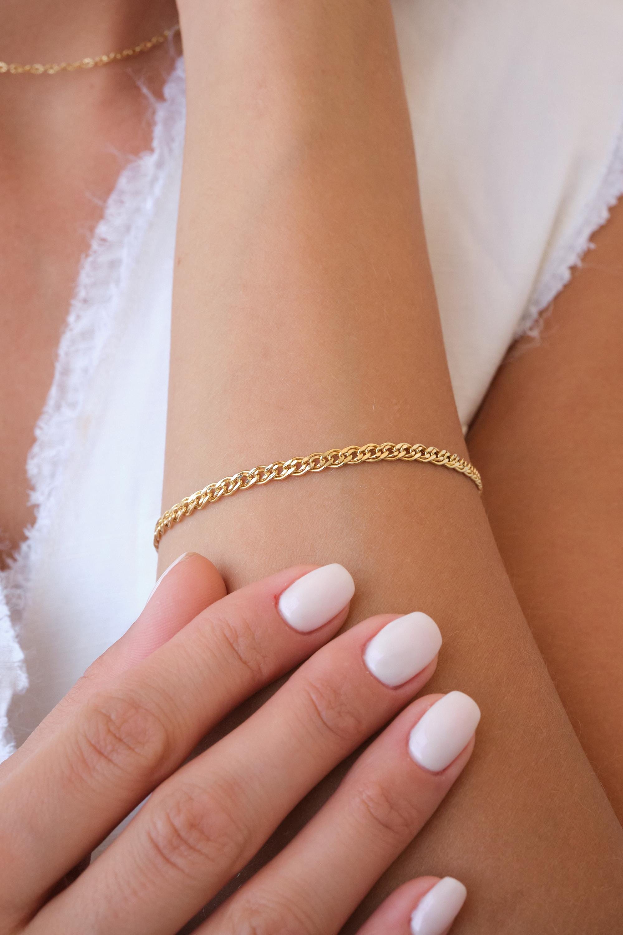 14K Gold Nonna Chain Bracelet, 2mm 3mm 4mm Italian Nonna Link Bracelet, Solid Gold Chain Bracelet, Timeless Everyday Gold Jewelry