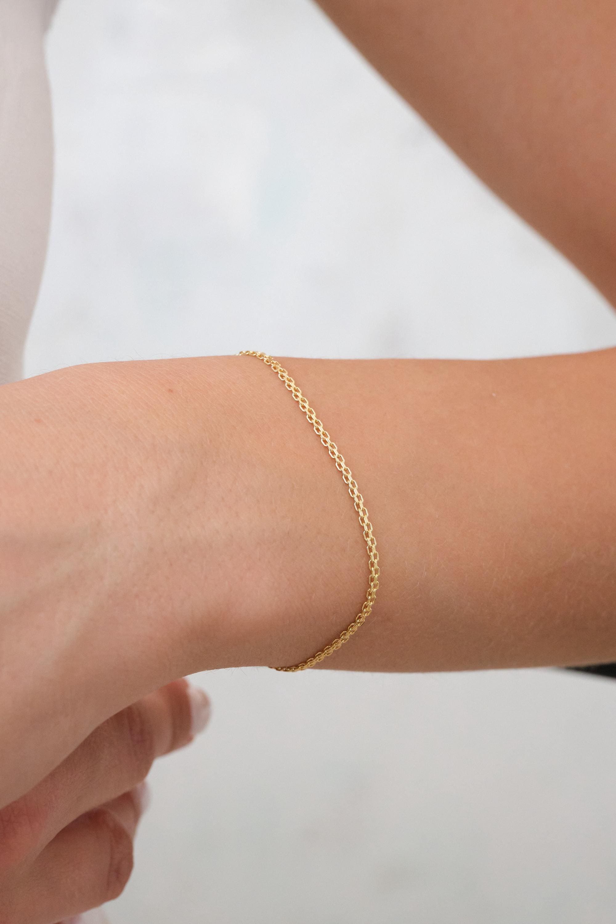 14K Gold Chain Bracelet, 2.5mm Dainty Bismark Minimal Gold Bracelet, Thin Everyday Gold Chain, Real Gold Bracelet Gift for Her