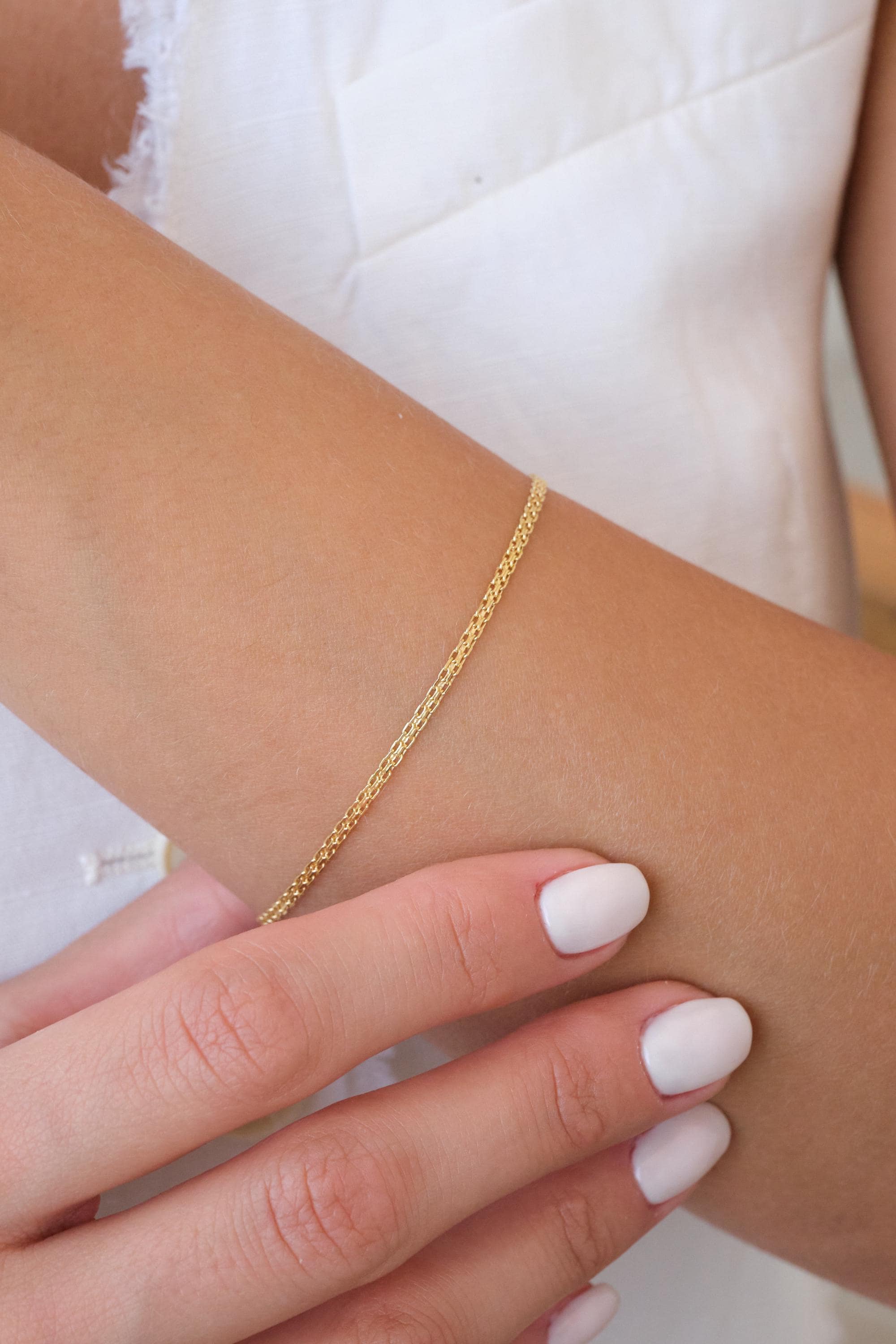 14K Gold Bismark Bracelet, 2.5mm Dainty Gold Bracelet, Minimal Everyday Gold Jewelry, Real Gold Gift for Her
