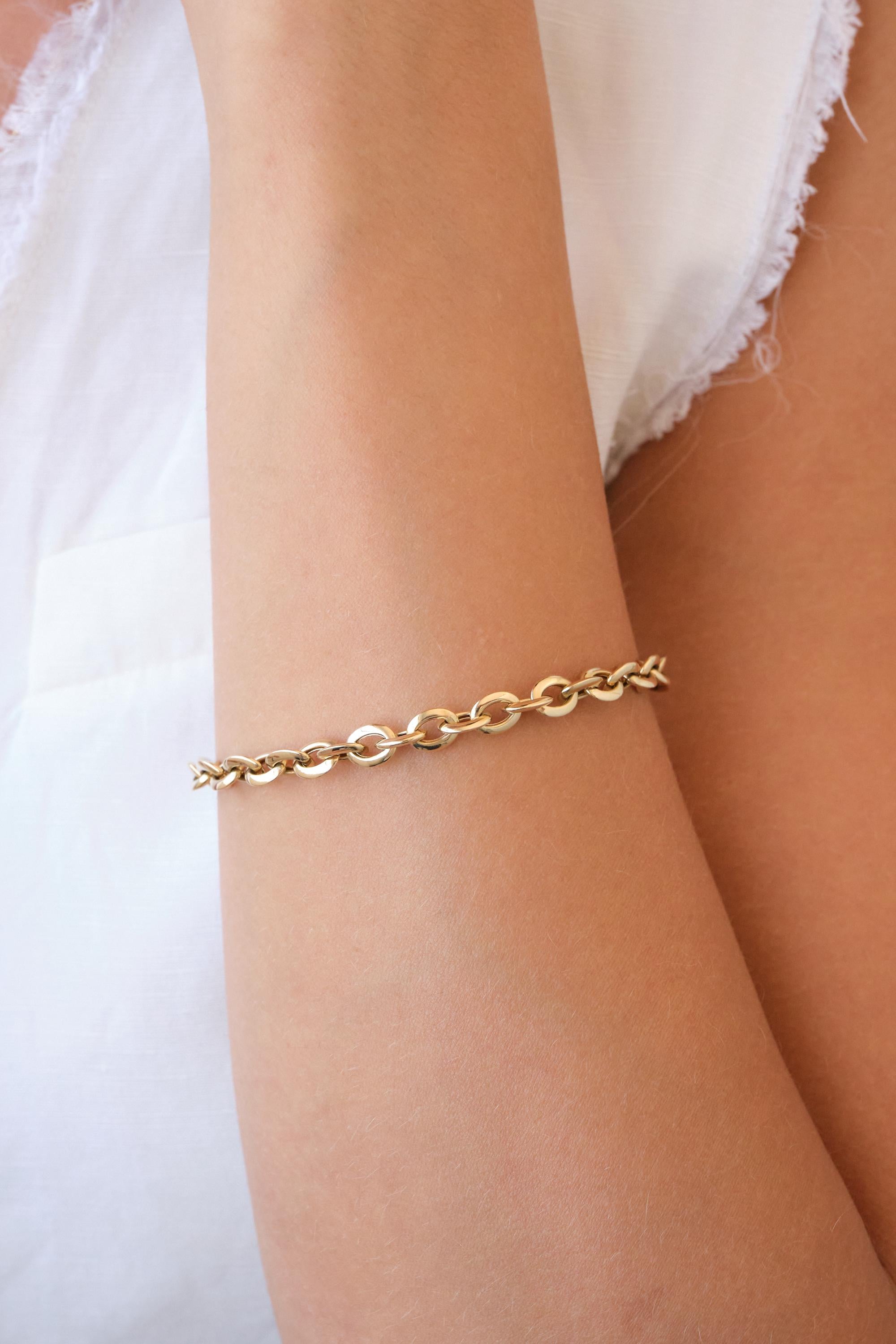14K Gold Chain Bracelet, 5mm Classic Gold Link Bracelet, Everyday Gold Bracelet, Timeless Real Gold Jewelry Gift for Her