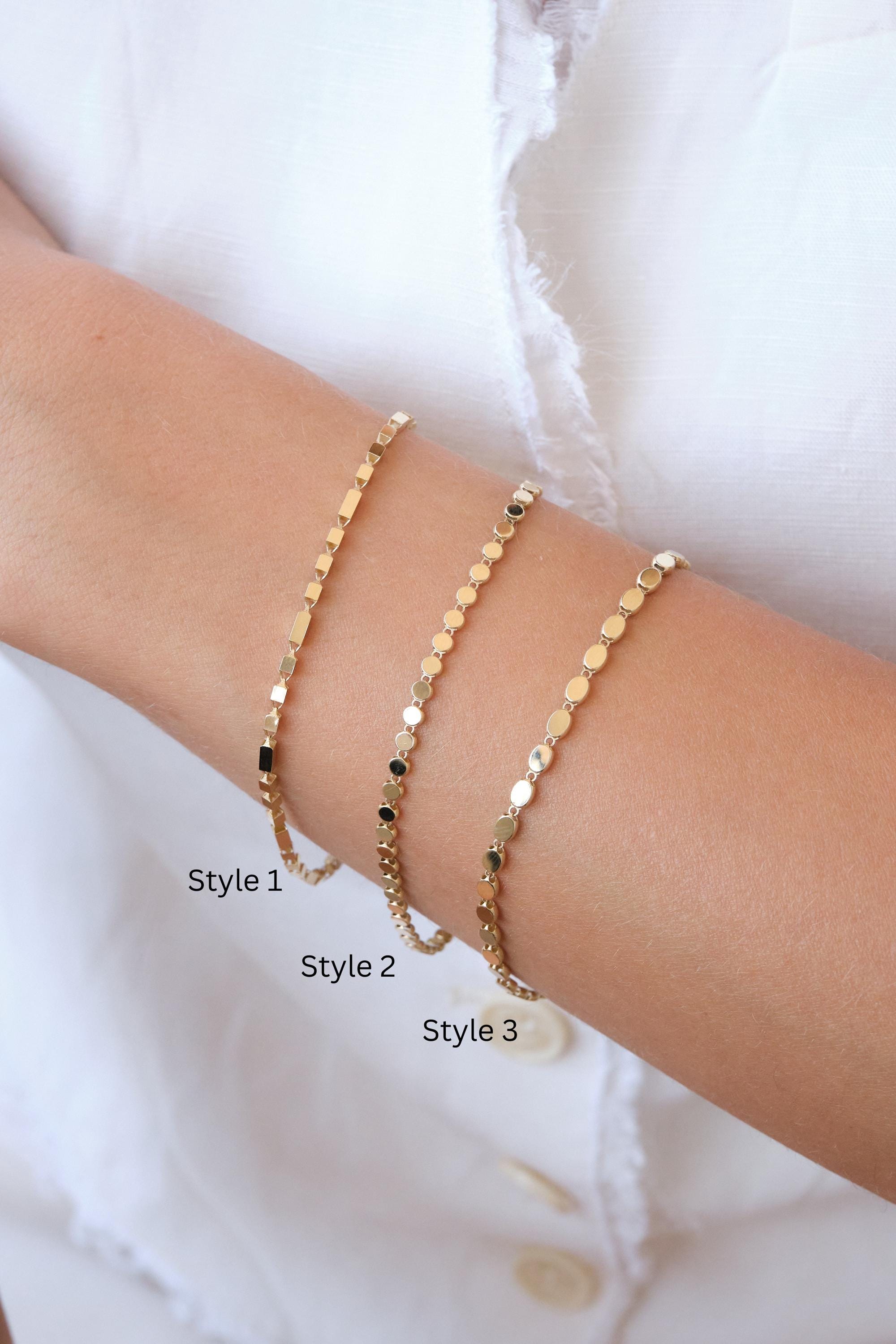 14K Gold Disc Chain Bracelet, 3mm Flat Dot Gold Bracelet, Minimal Everyday Gold Chain, Solid Gold Stacking Bracelet Gift for Her