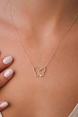 14K Gold Butterfly Necklace, Minimal Gold Pendant Necklace