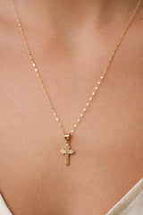 14K Gold Cross Necklace, Minimal Gold Cross Pendant