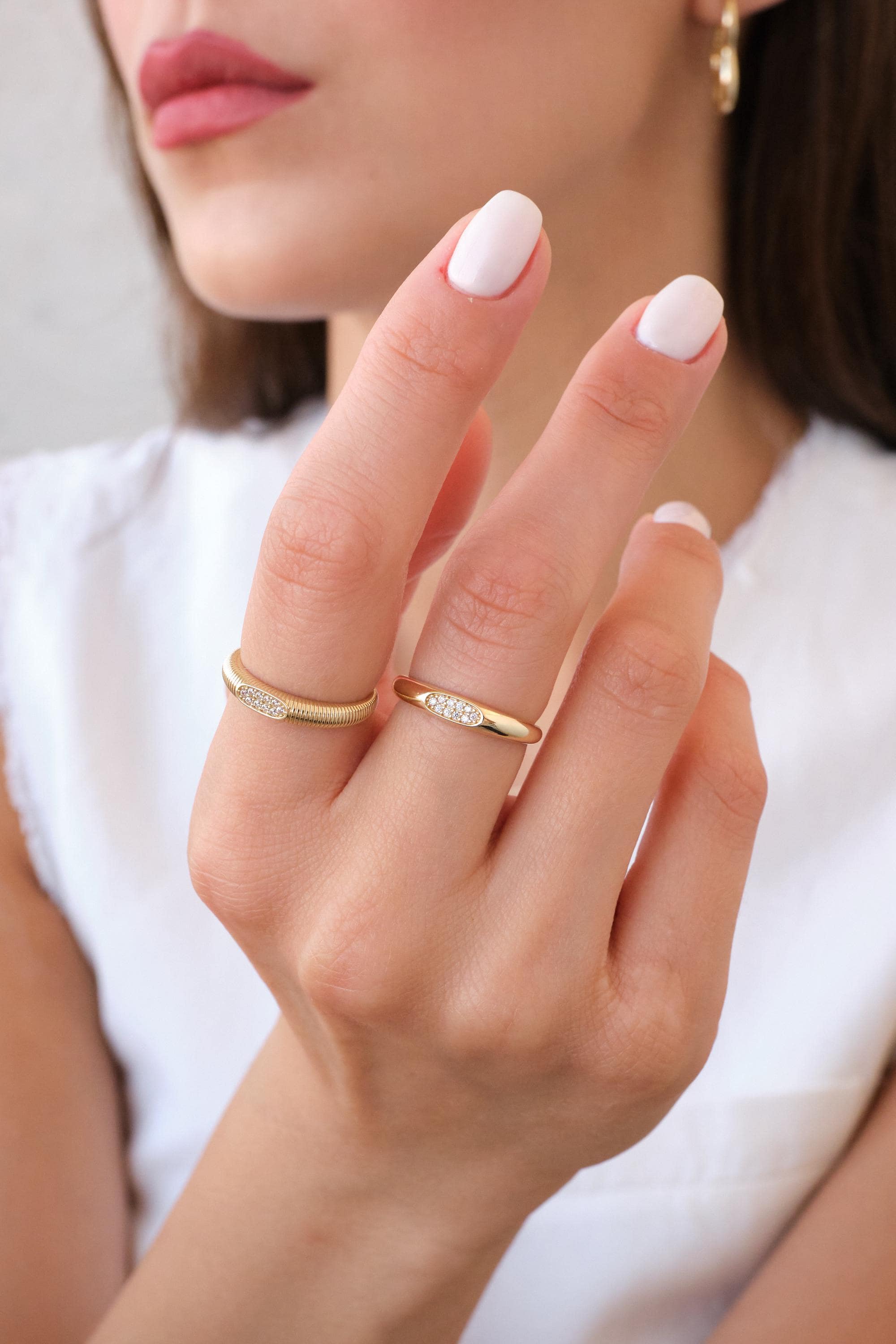 14K Gold Oval CZ Ring, Minimal Gold Band Ring, Dainty Everyday Gold Ring, Modern Stackable CZ Ring