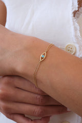 14K Gold Evil Eye Bracelet with Turquoise, Dainty Evil Eye Bracelet
