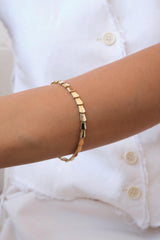 14K Gold Brick Link Bracelet, 5mm Geometric Gold Tile Bracelet
