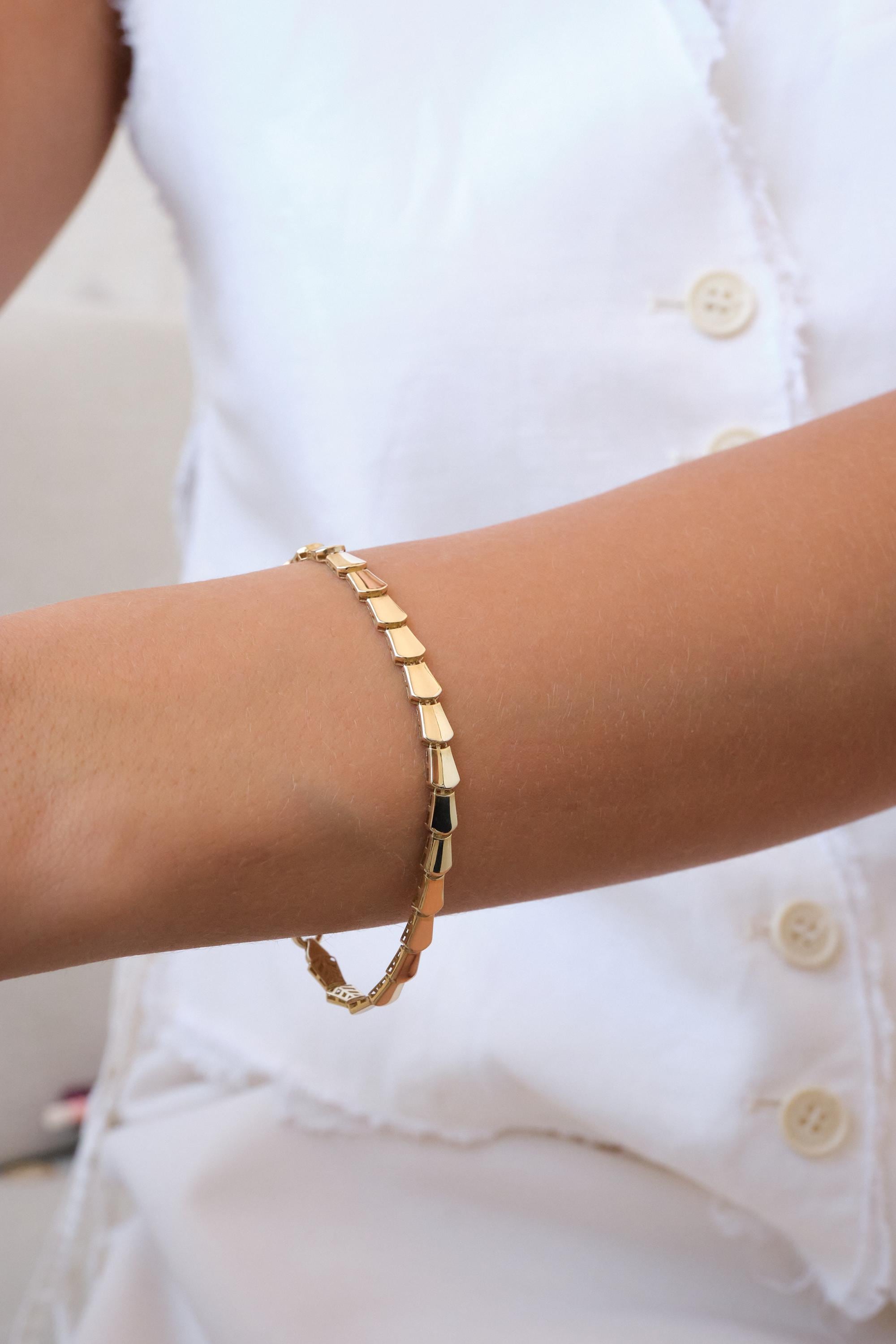 14K Gold Brick Link Bracelet, 5mm Geometric Gold Tile Bracelet, Modern Tapered Link Bracelet, Minimal Statement Gold Jewelry, Gift for Her