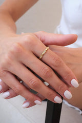 14K Gold CZ Bar Ring, Dainty Bar Station Ring