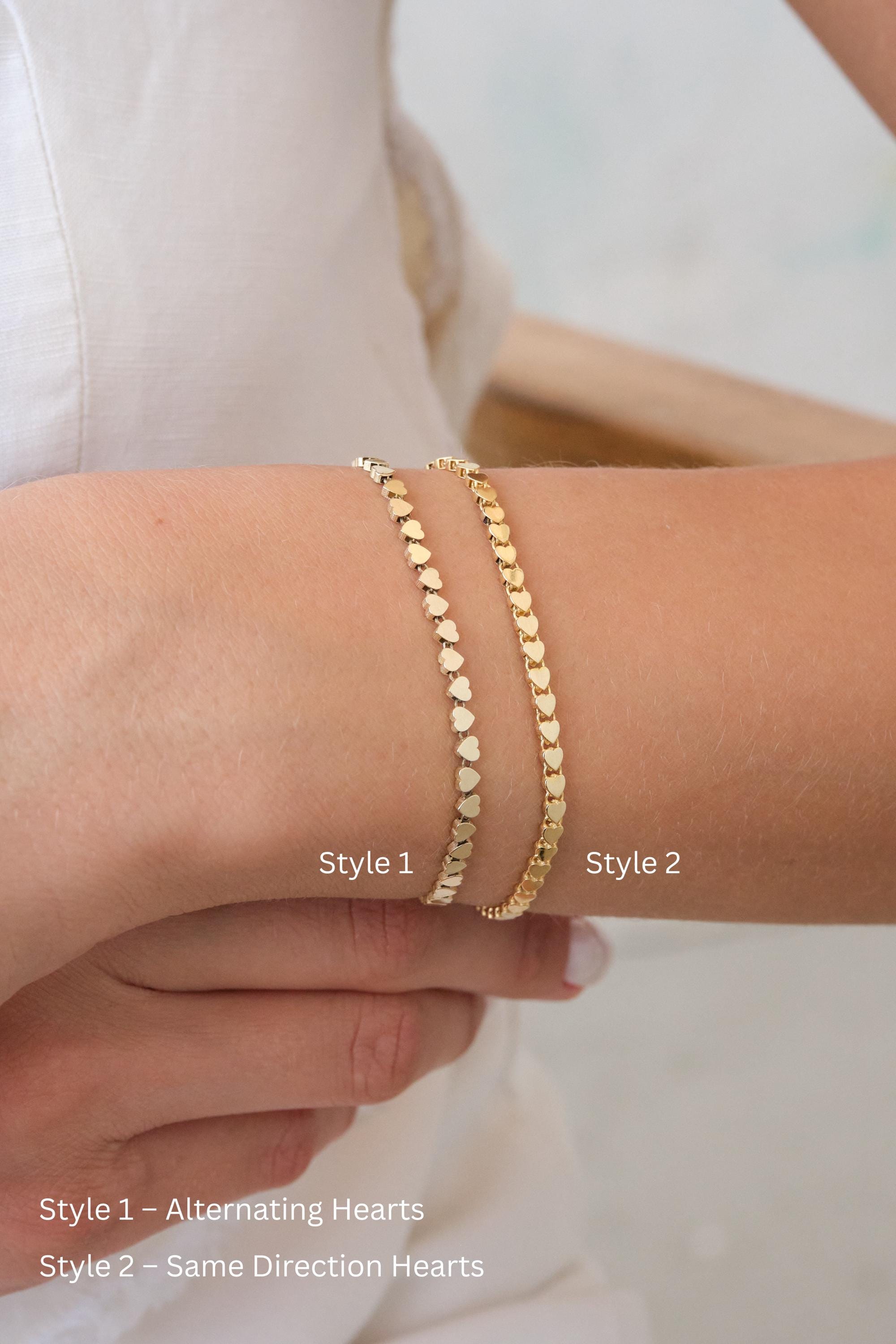 14K Gold Heart Bracelet, 3mm Minimal Dainty Gold Bracelet, Heart Charm Jewelry Gift for Her
