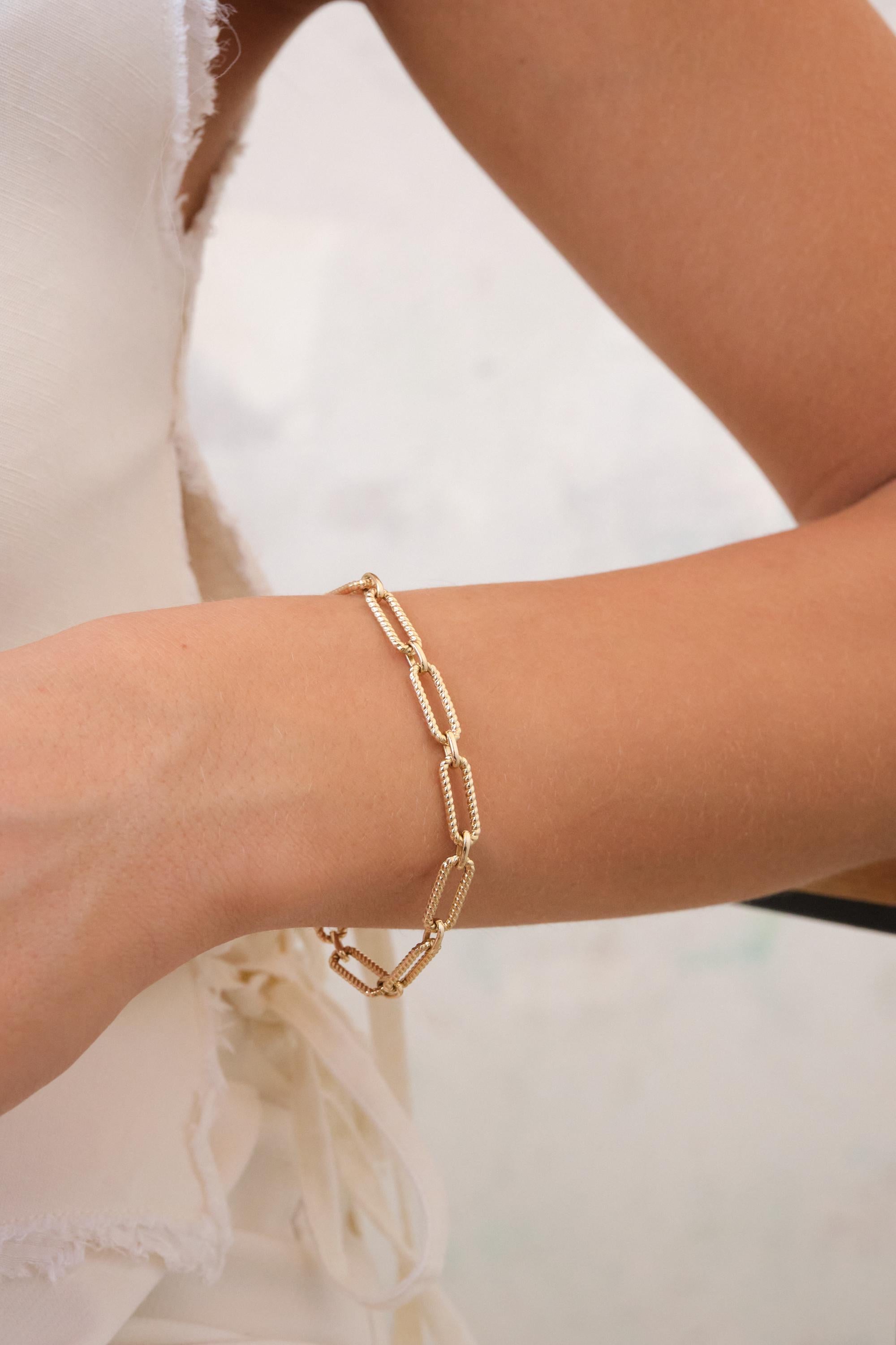 14K Gold Paperclip Chain Bracelet, 4.5mm Rectangle Long Chain, Rope Chain Link Bracelet, Stacking Bracelets, Twisted Chain, Gift For Her