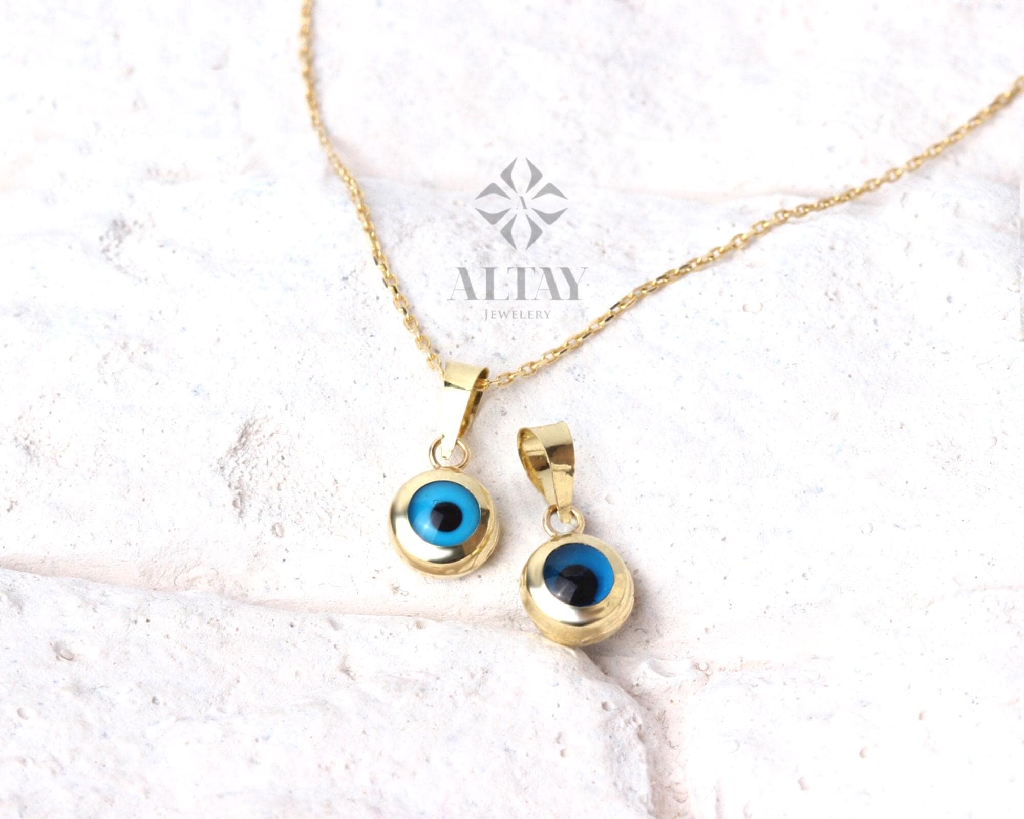 14K Solid Gold Evil Eye Necklace, Minimal Evil Eye Pendant, Nazar Protection Charm Necklace, Everyday Gold Jewelry Gift