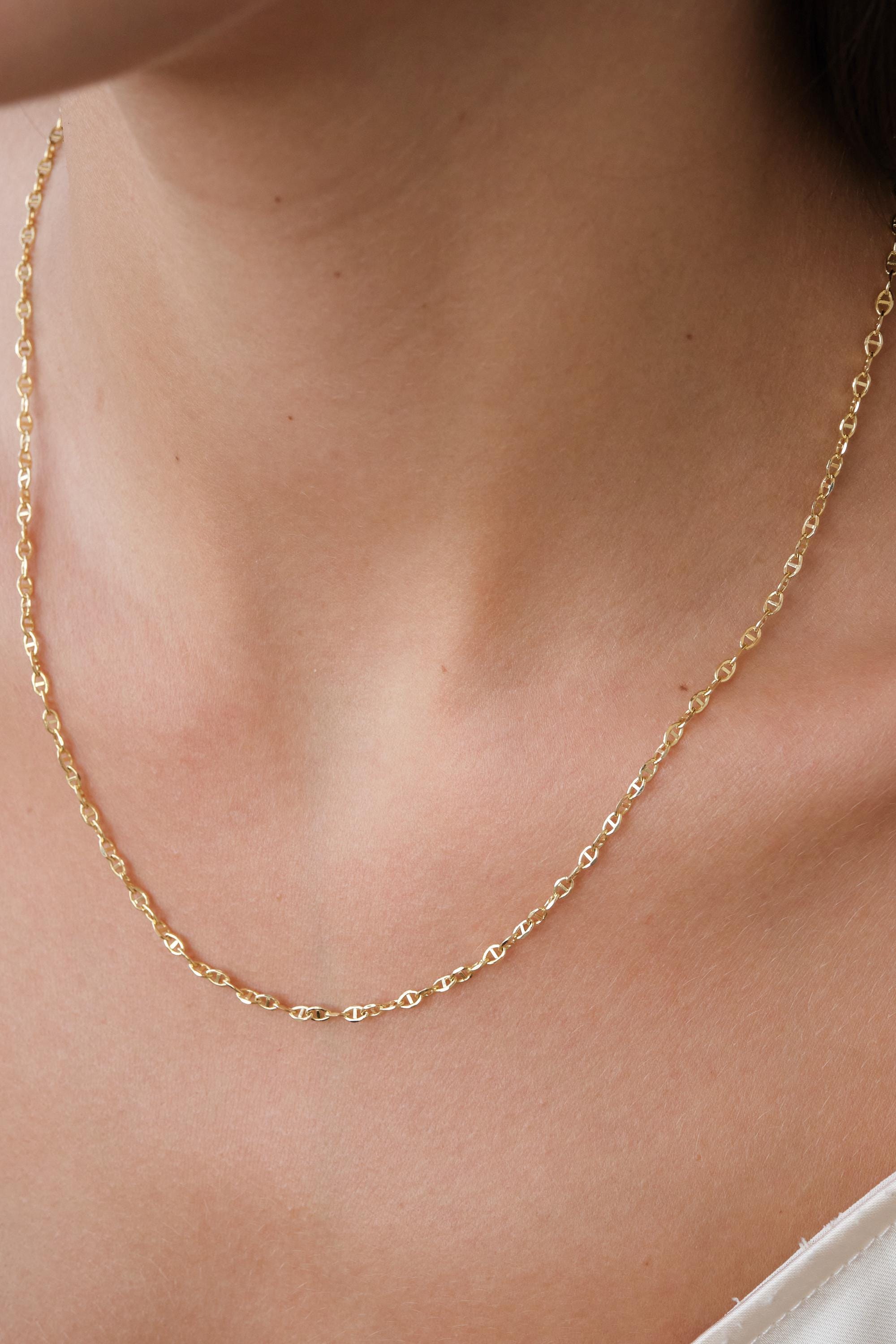 14K Gold Mariner Chain Necklace, 2mm Mariner Link Chain Necklace, Anchor Link Necklace, Minimalist Layering Necklace