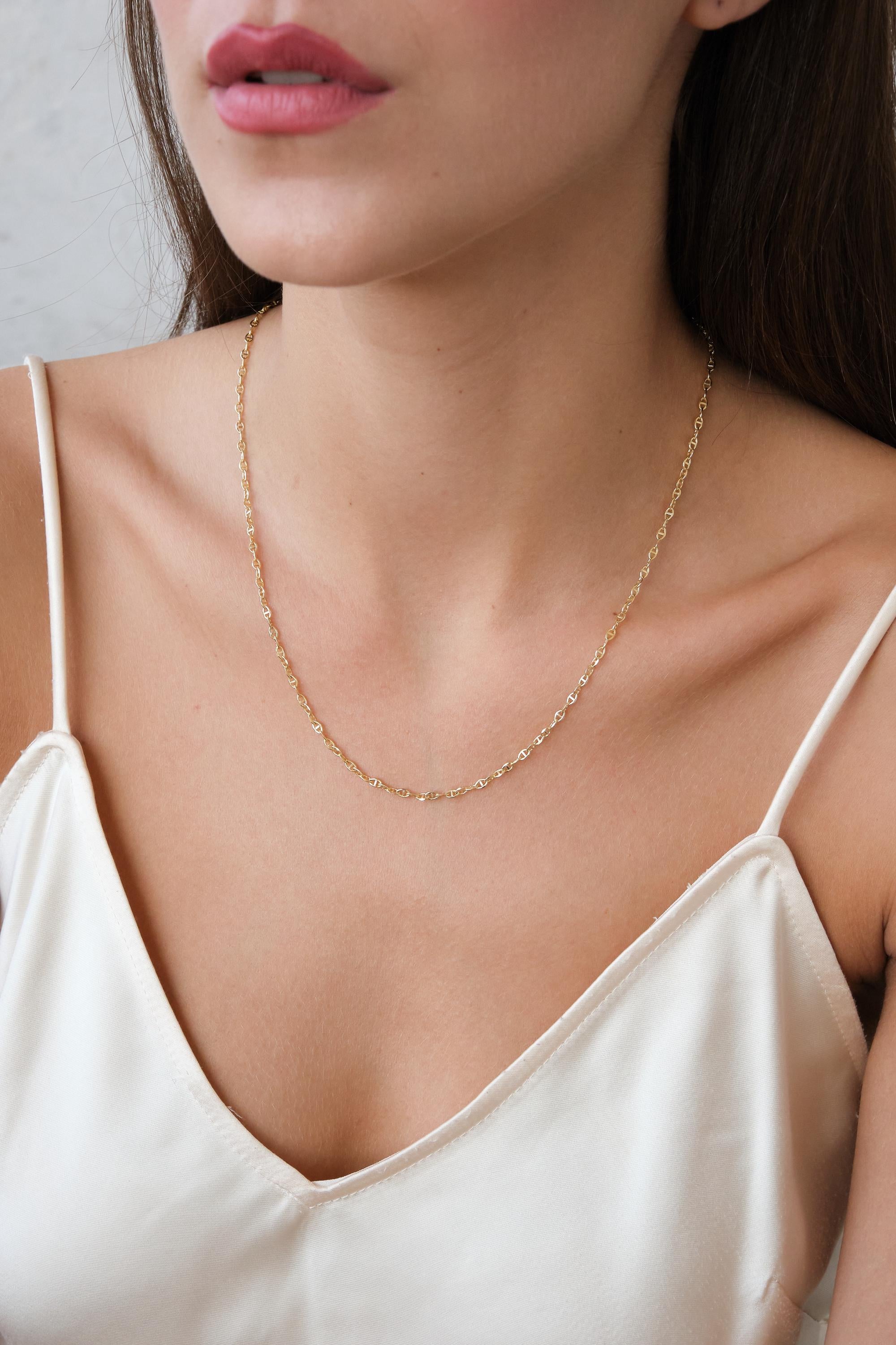 14K Gold Mariner Chain Necklace, 2mm Mariner Link Chain Necklace, Anchor Link Necklace, Minimalist Layering Necklace