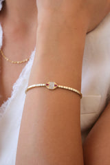 14K Gold Ruby Station Bracelet, Ruby Bar Box Chain Bracelet