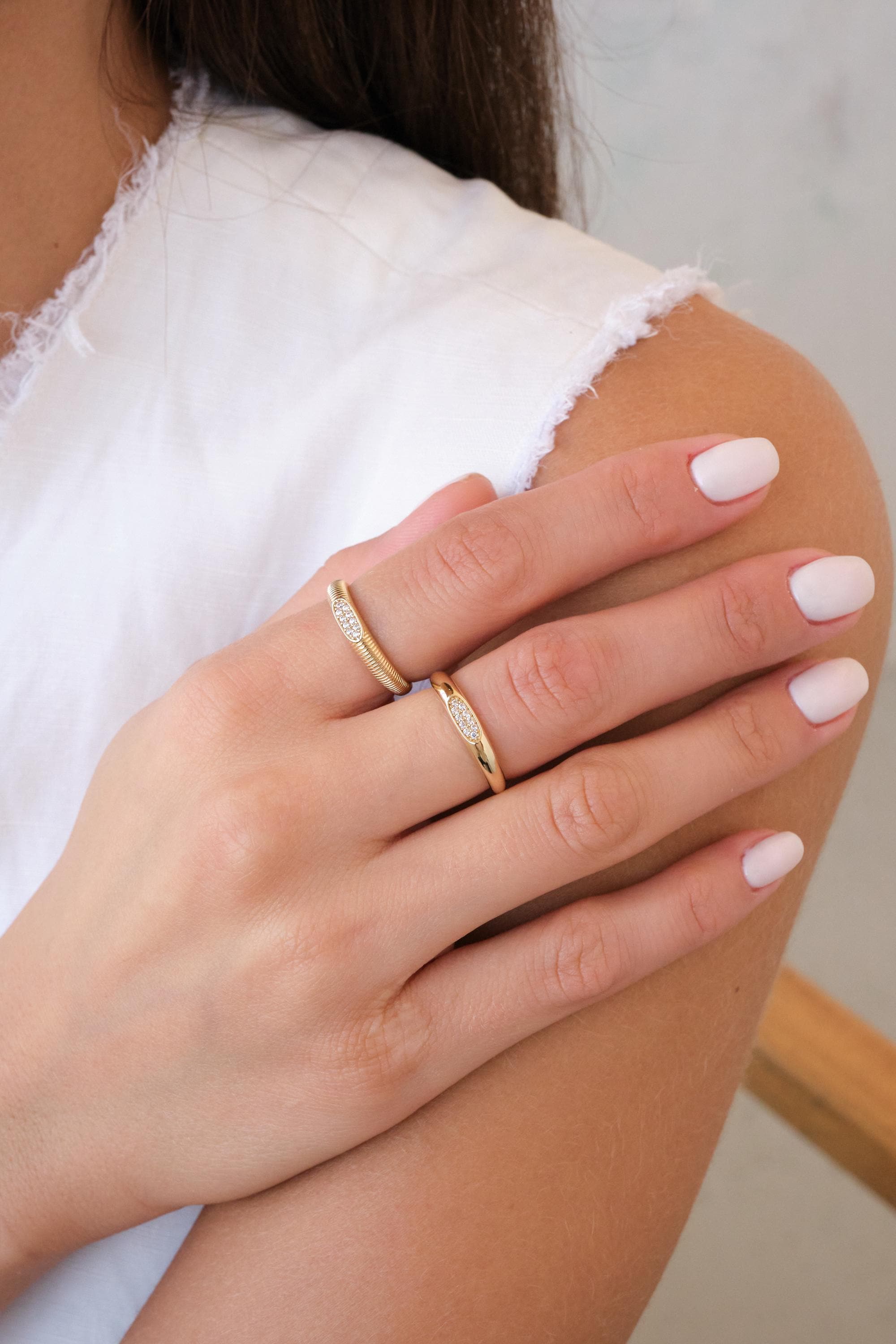 14K Gold Oval CZ Ring, Minimal Gold Band Ring, Dainty Everyday Gold Ring, Modern Stackable CZ Ring