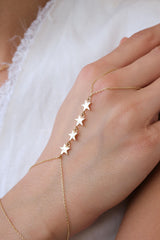 14K Gold Star Hand Chain Bracelet, Minimal Star Slave Bracelet