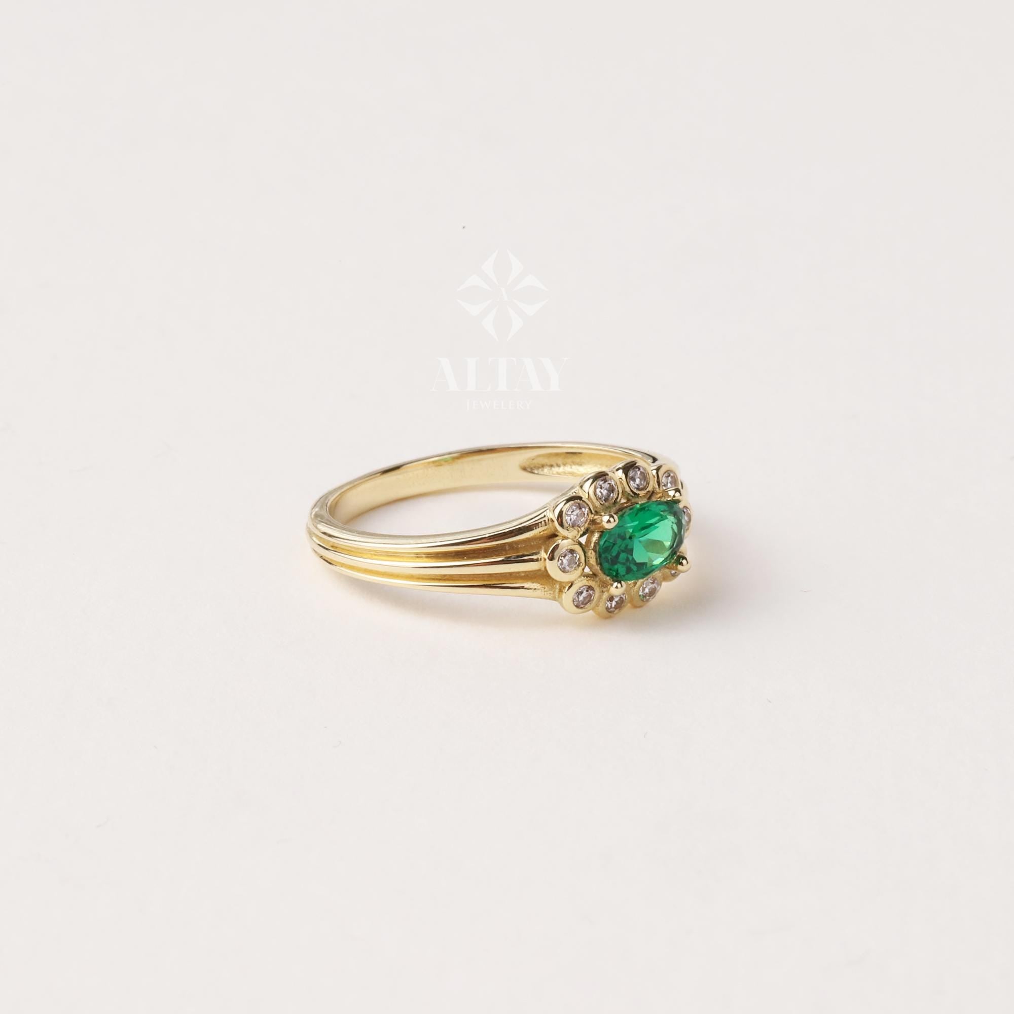14K Gold Emerald Ring, Emerald Engagement Ring, Oval Cut Emerald Ring, Promise Ring, May Birthstone Solitaire Ring, Gift For Her