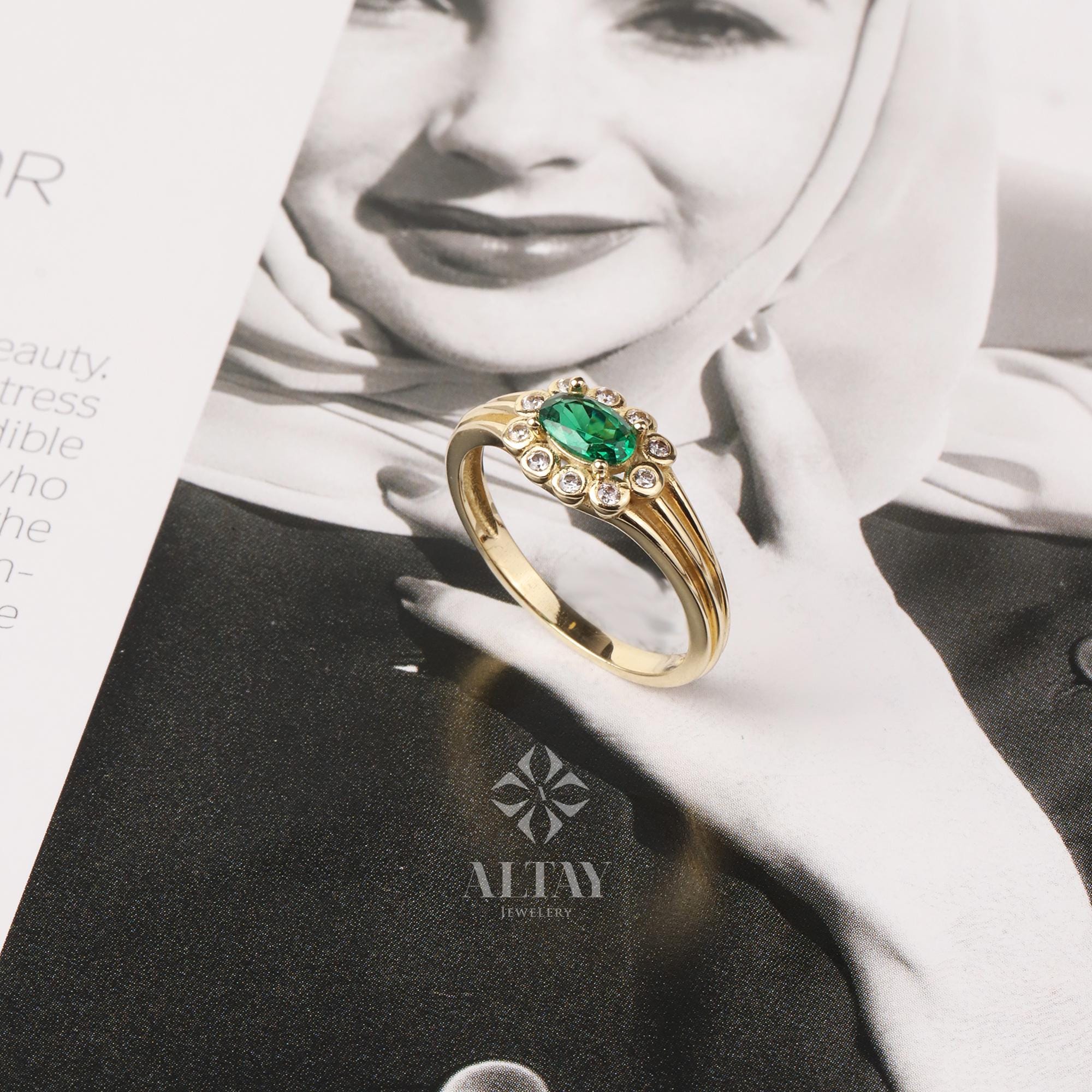 14K Gold Emerald Ring, Emerald Engagement Ring, Oval Cut Emerald Ring, Promise Ring, May Birthstone Solitaire Ring, Gift For Her